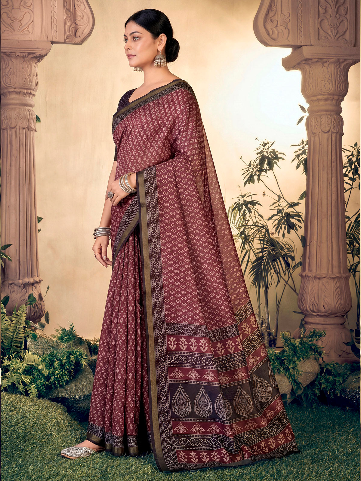 Amrapali - Red Chanderi Cotton Digital Printed Saree with Zari Border