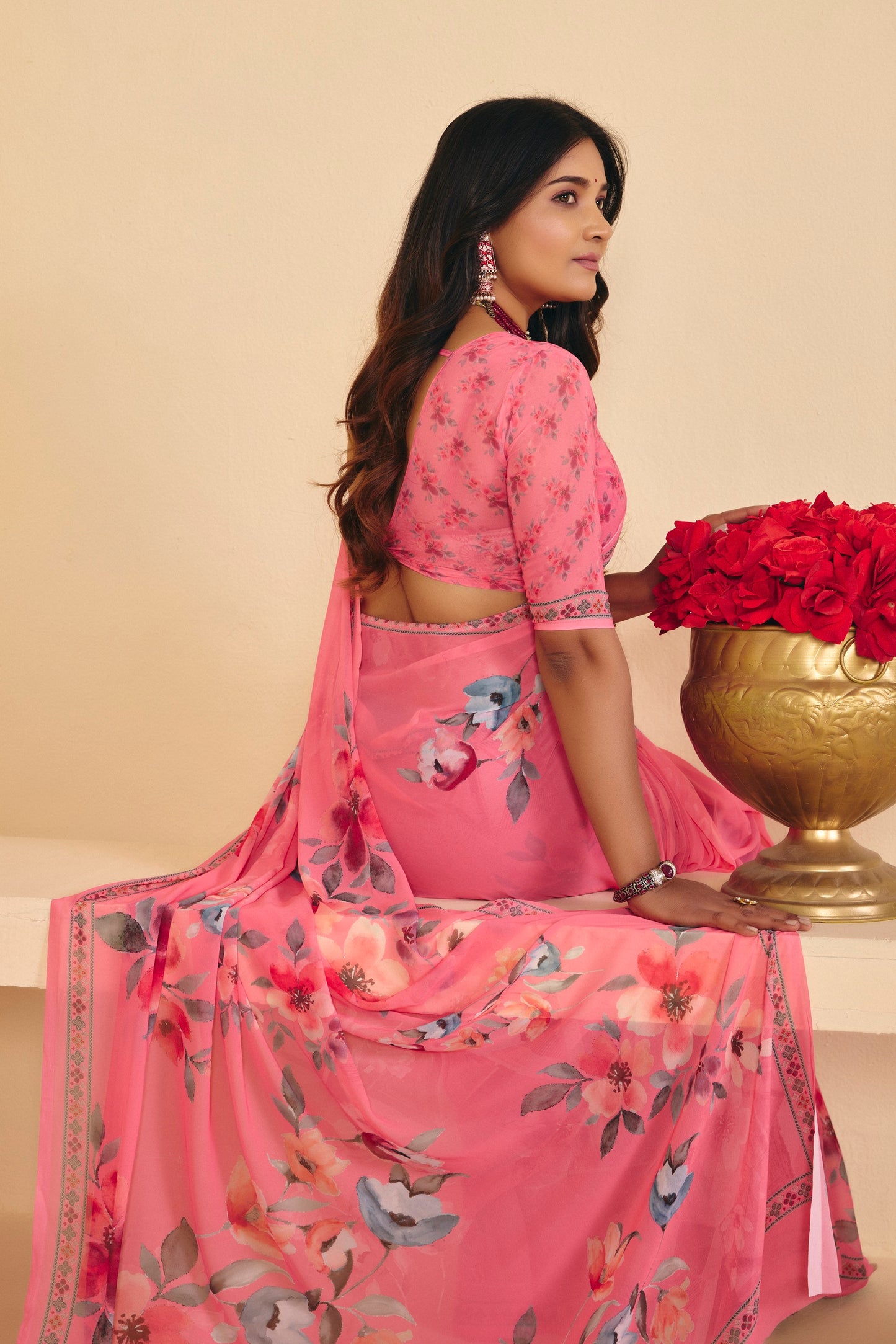Twisha - Pink Georgette Digital Printed Saree