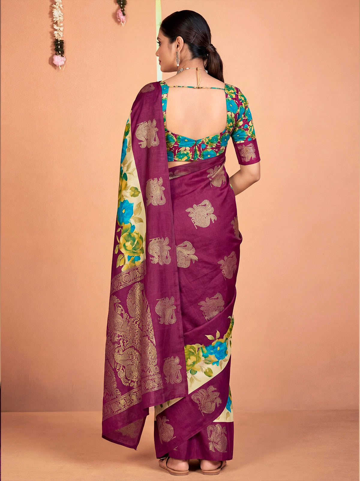 Rajkumari - Purple Printed Soft Silk Saree with Silk Foil Work