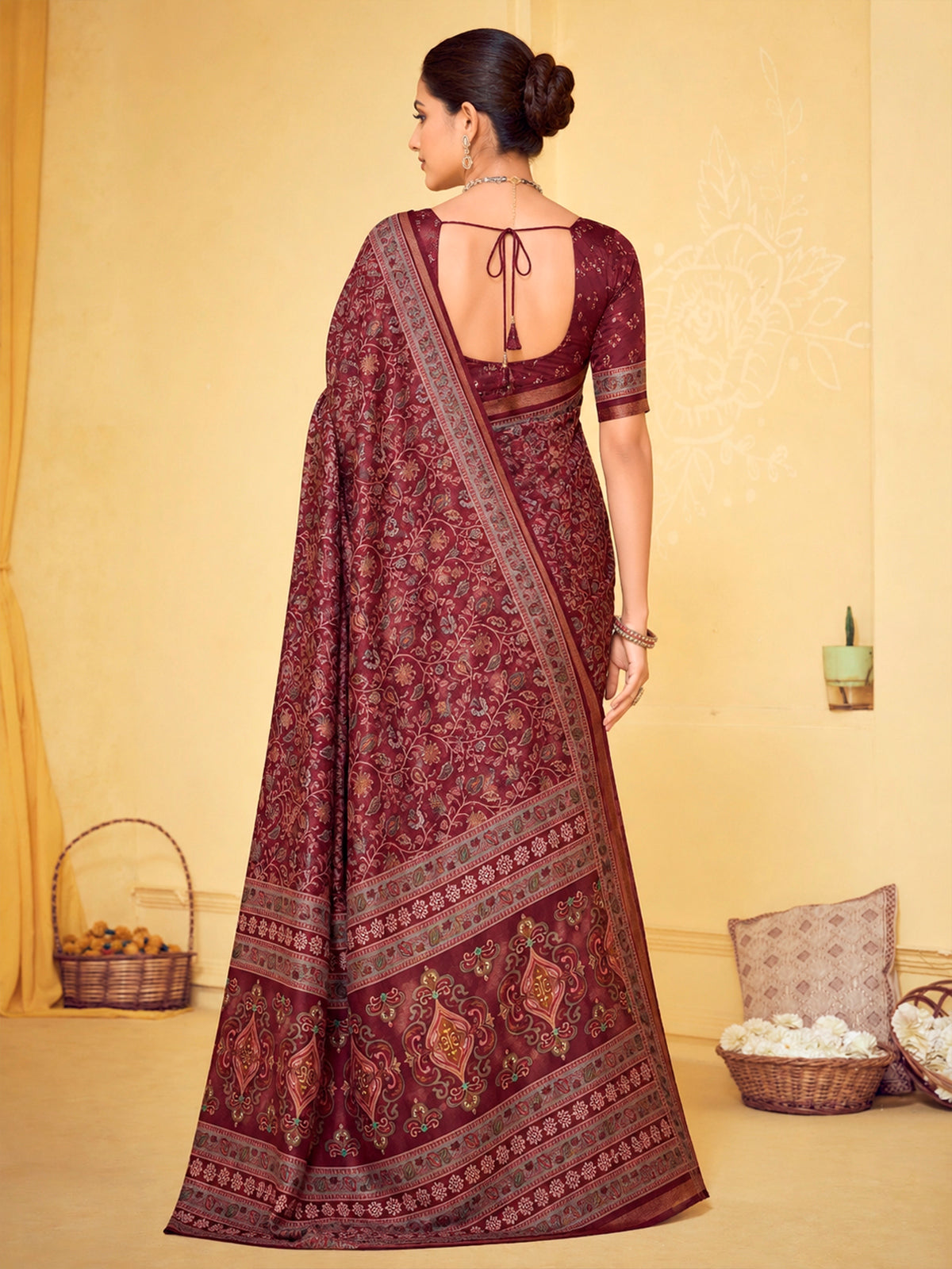 Amrapali - Red Chanderi Cotton Digital Printed Saree with Zari Border