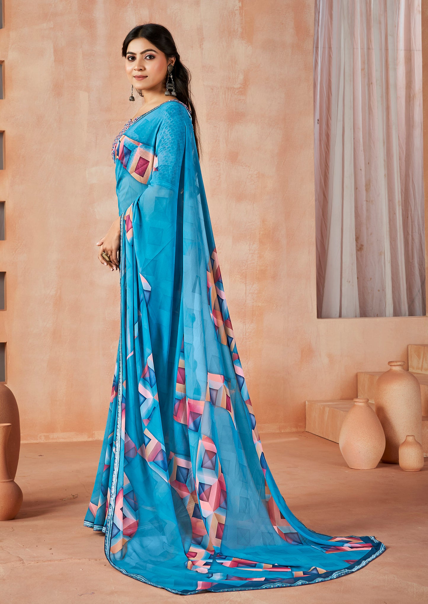 Sumedha - Blue Digital Printed Georgette Saree