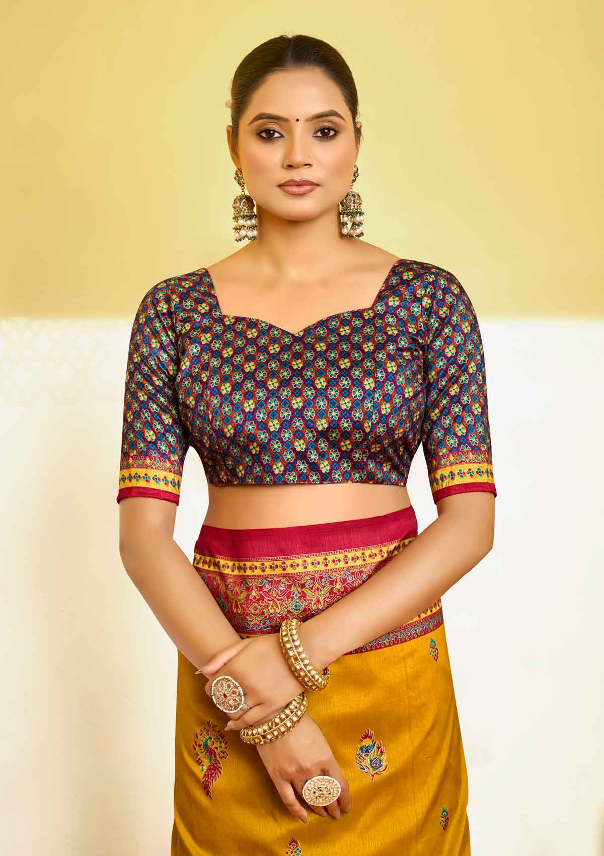 Kumuda - Yellow Silk Printed Saree with Delicate Foil Work