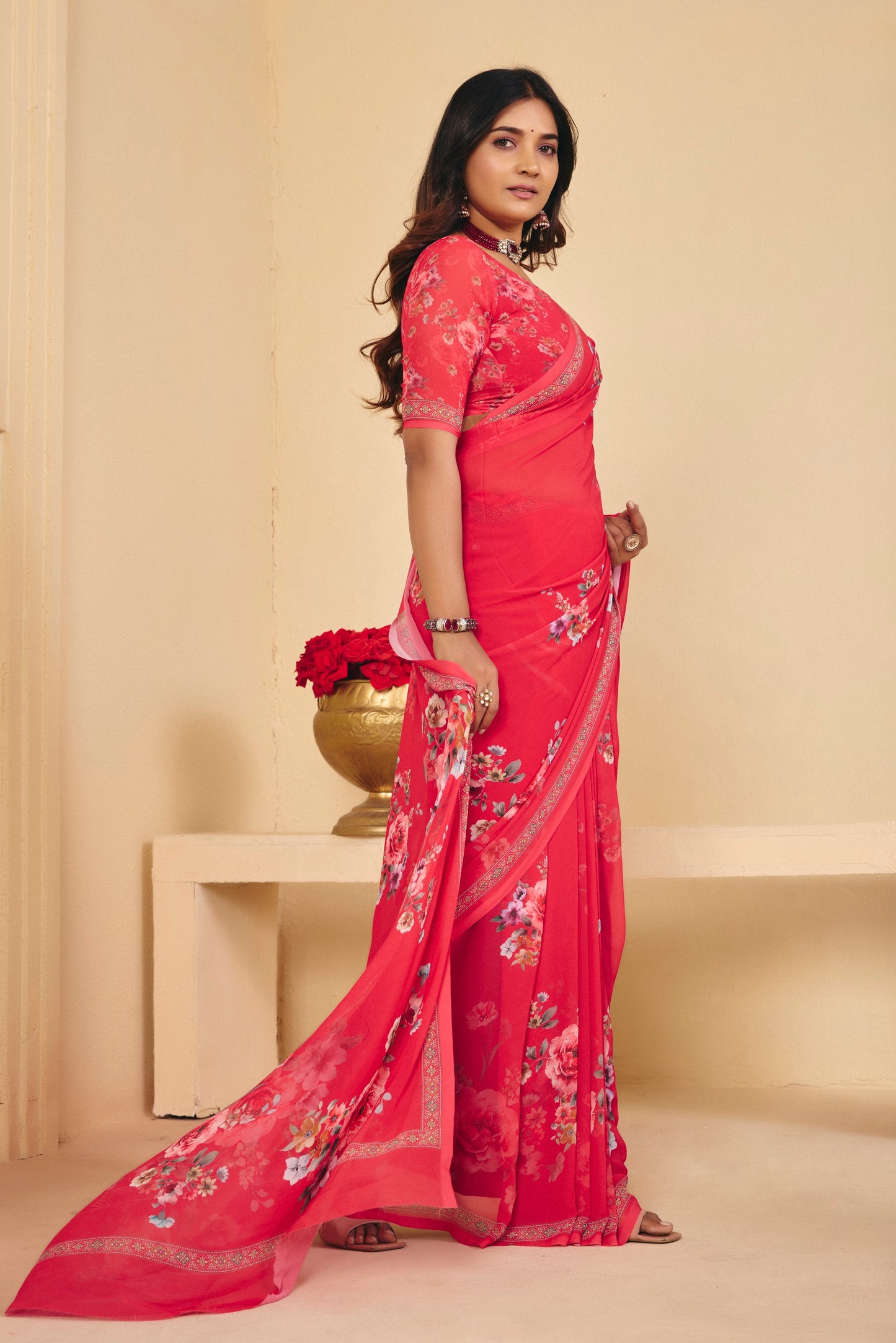 Twisha - Red Georgette Digital Printed Saree