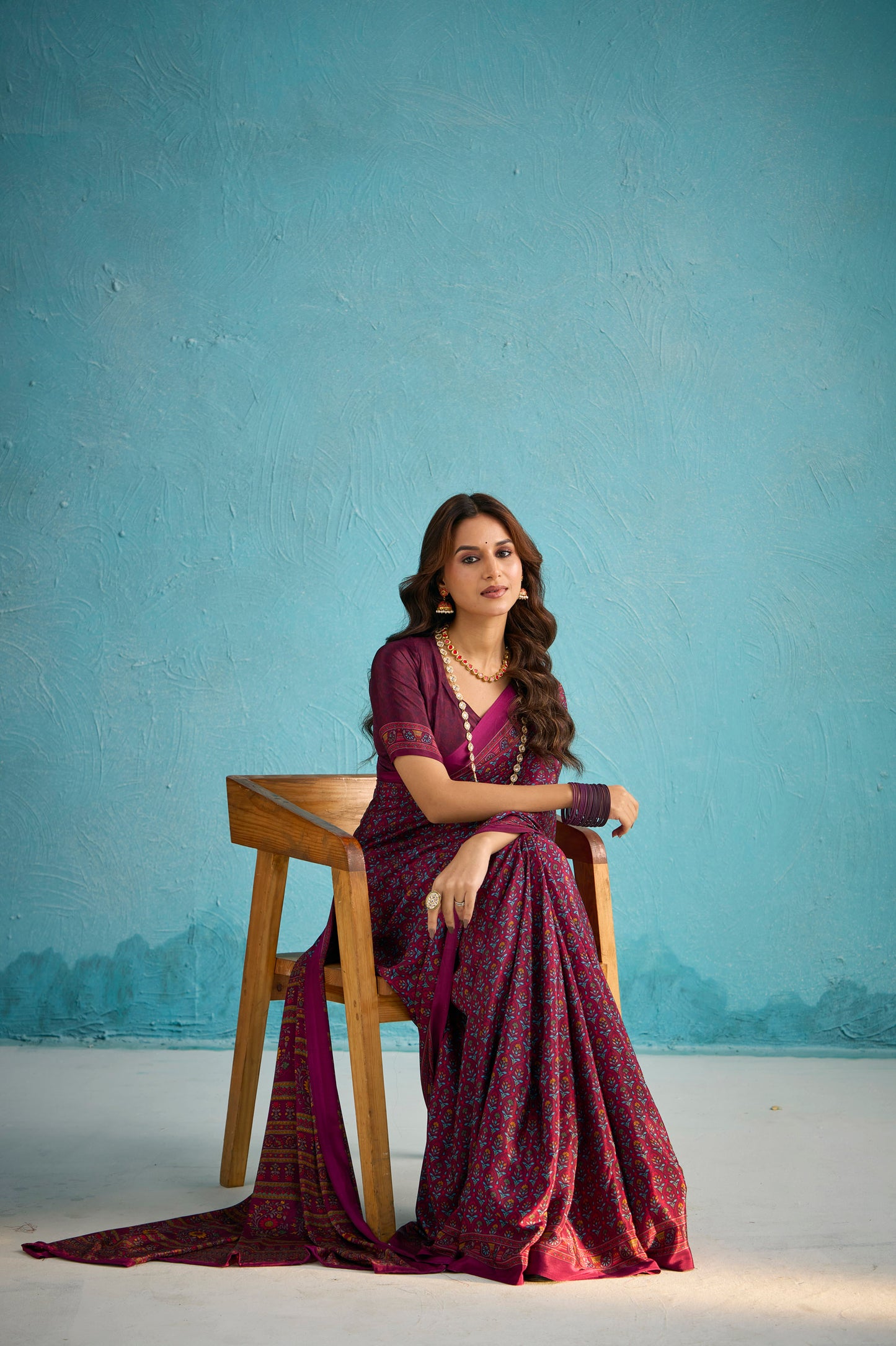 Rajkala - Navy Blue Floral Printed Crepe Silk Saree
