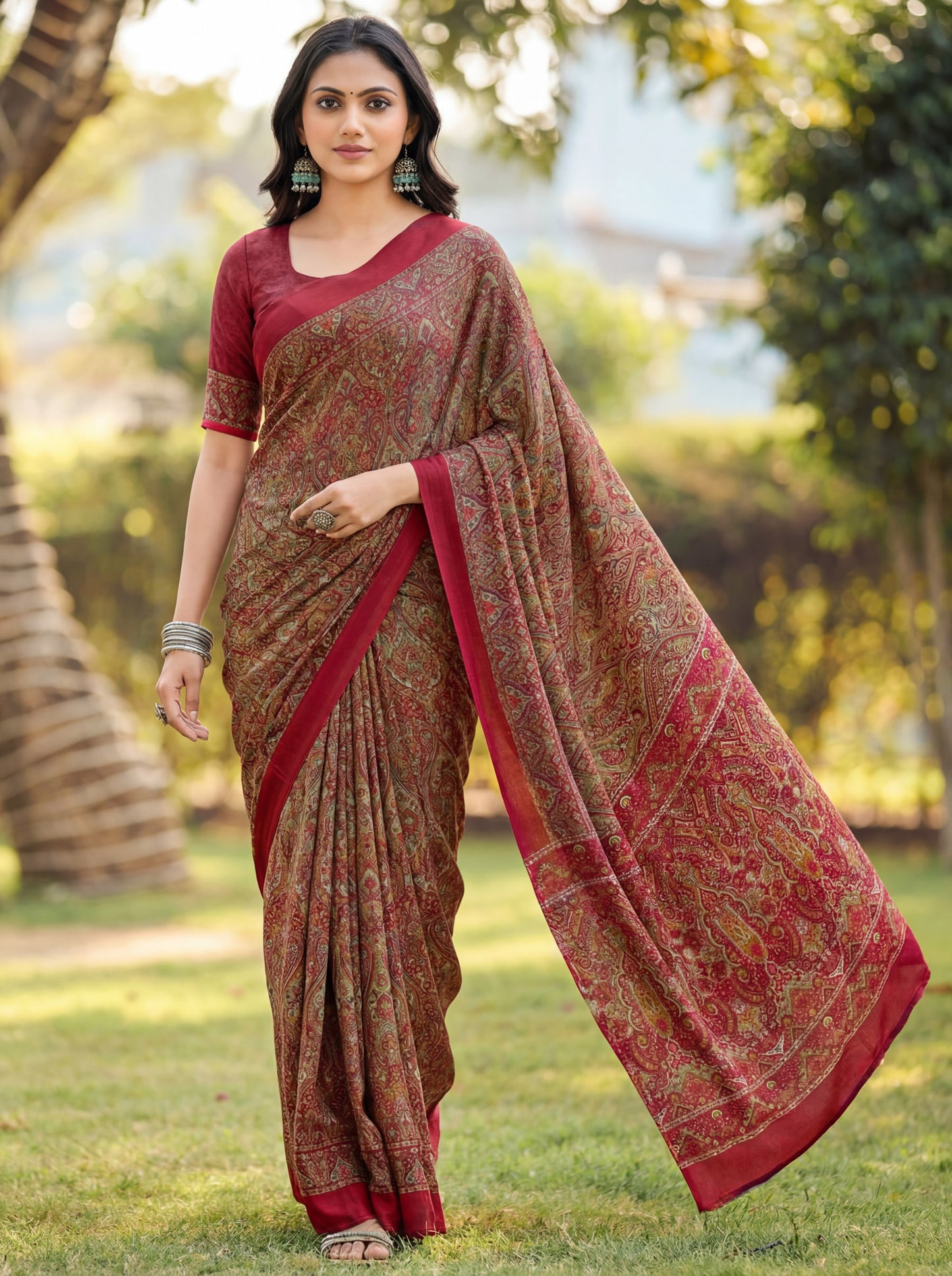 Rajkala - Red Printed Crepe Silk Saree