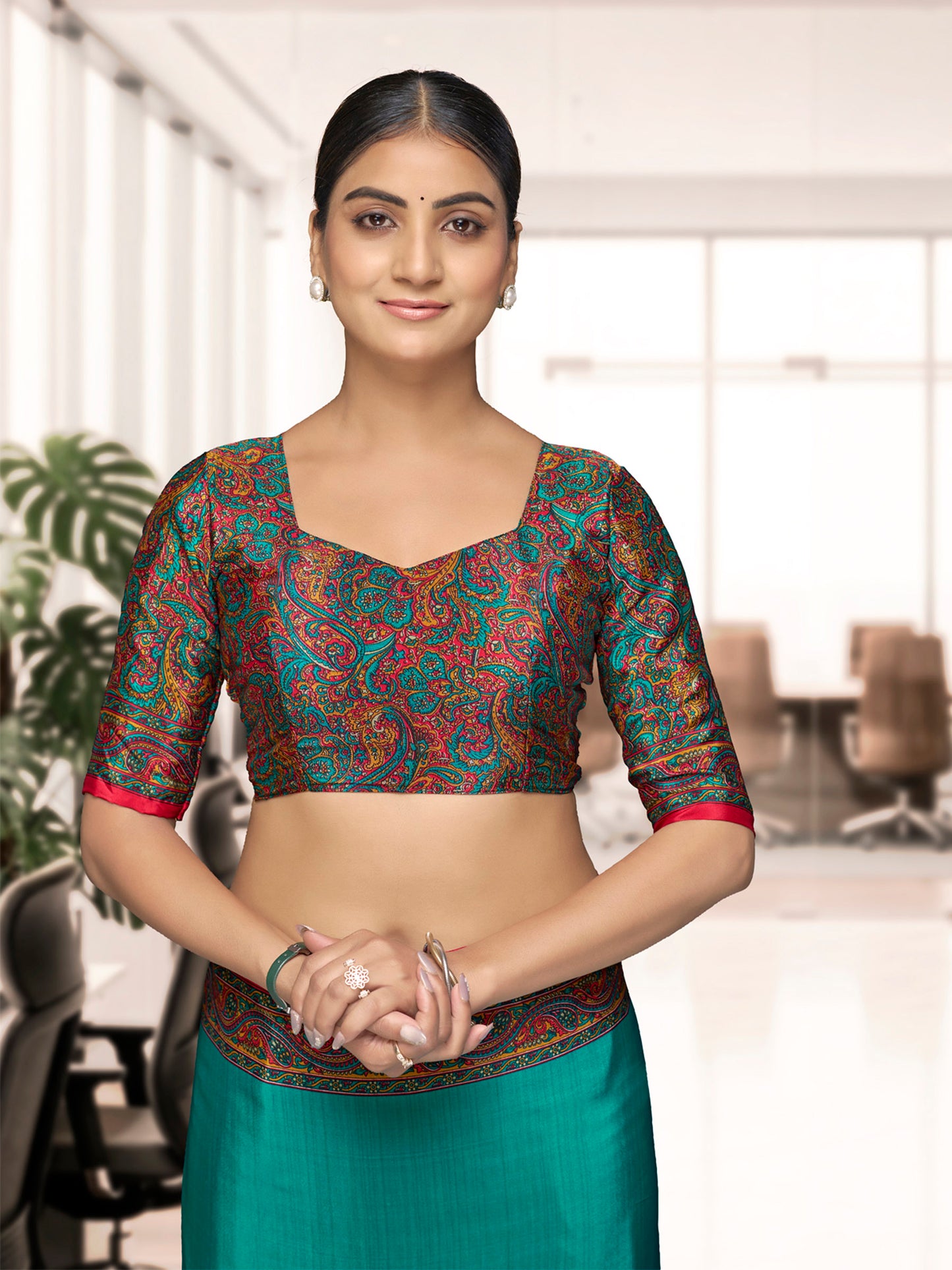 Chitrika - Turquoise Printed Crepe Silk Saree