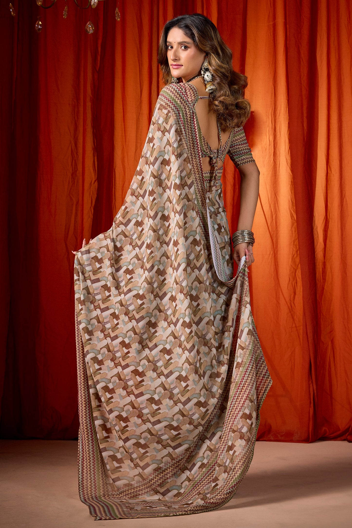 Shraddha - Mehendi Green Georgette Digital Printed Saree