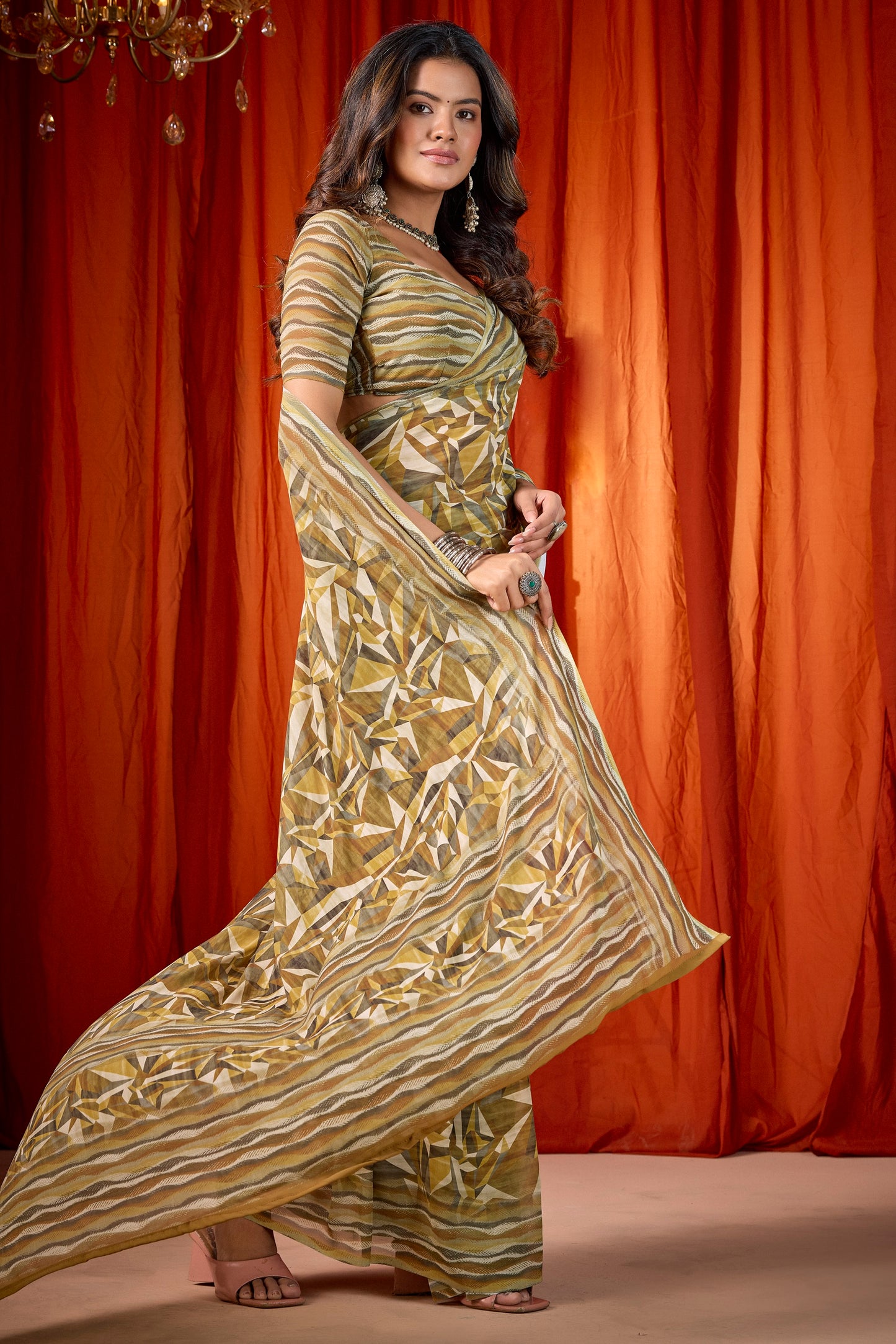 Shraddha - Yellow Georgette Digital Printed Saree