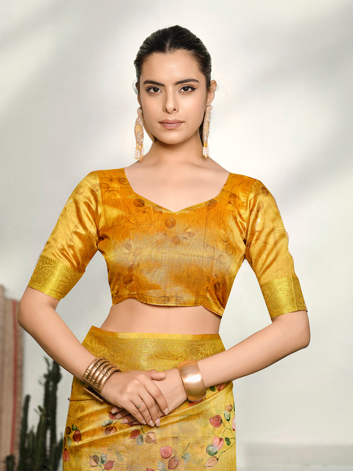 Varnika - Yellow Digital Printed Moss Georgette Saree with Woven Border