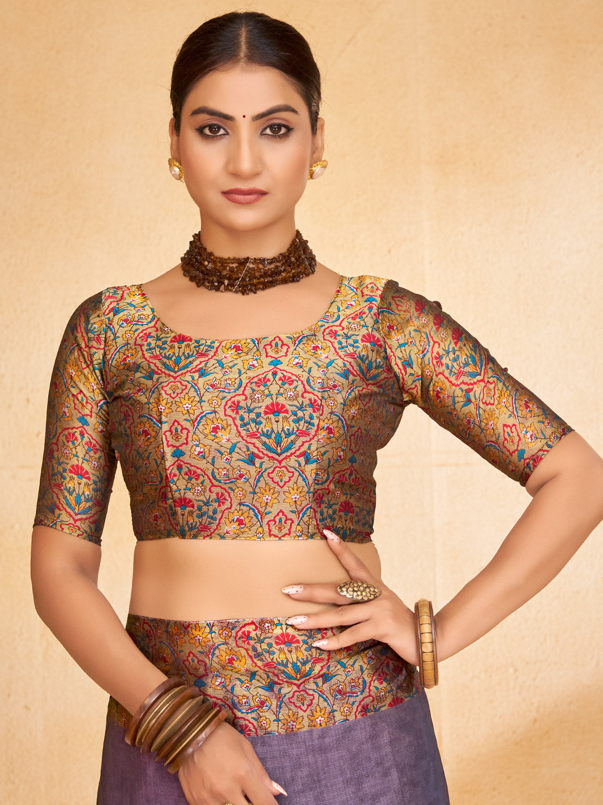 Ekvarna - Violet Printed Chiffon Saree