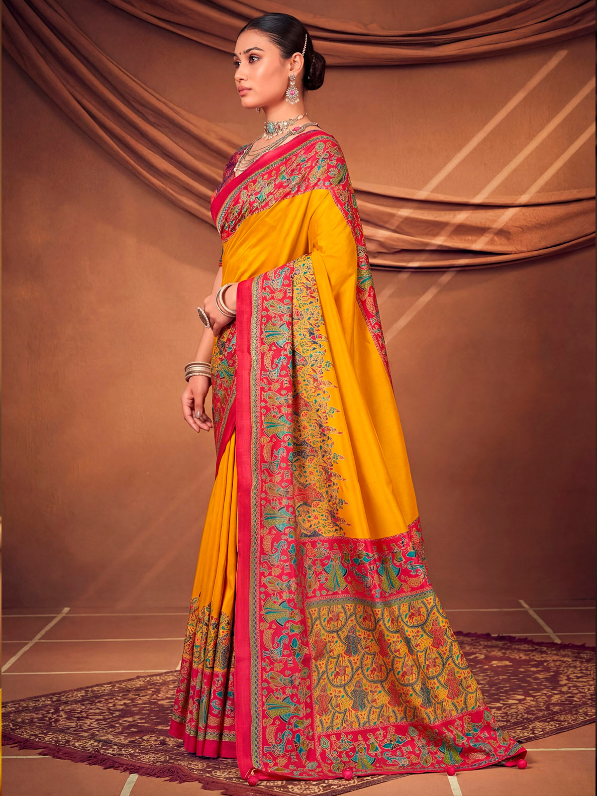 Kumuda - Yellow Mysore Silk Jari Printed with Tessals