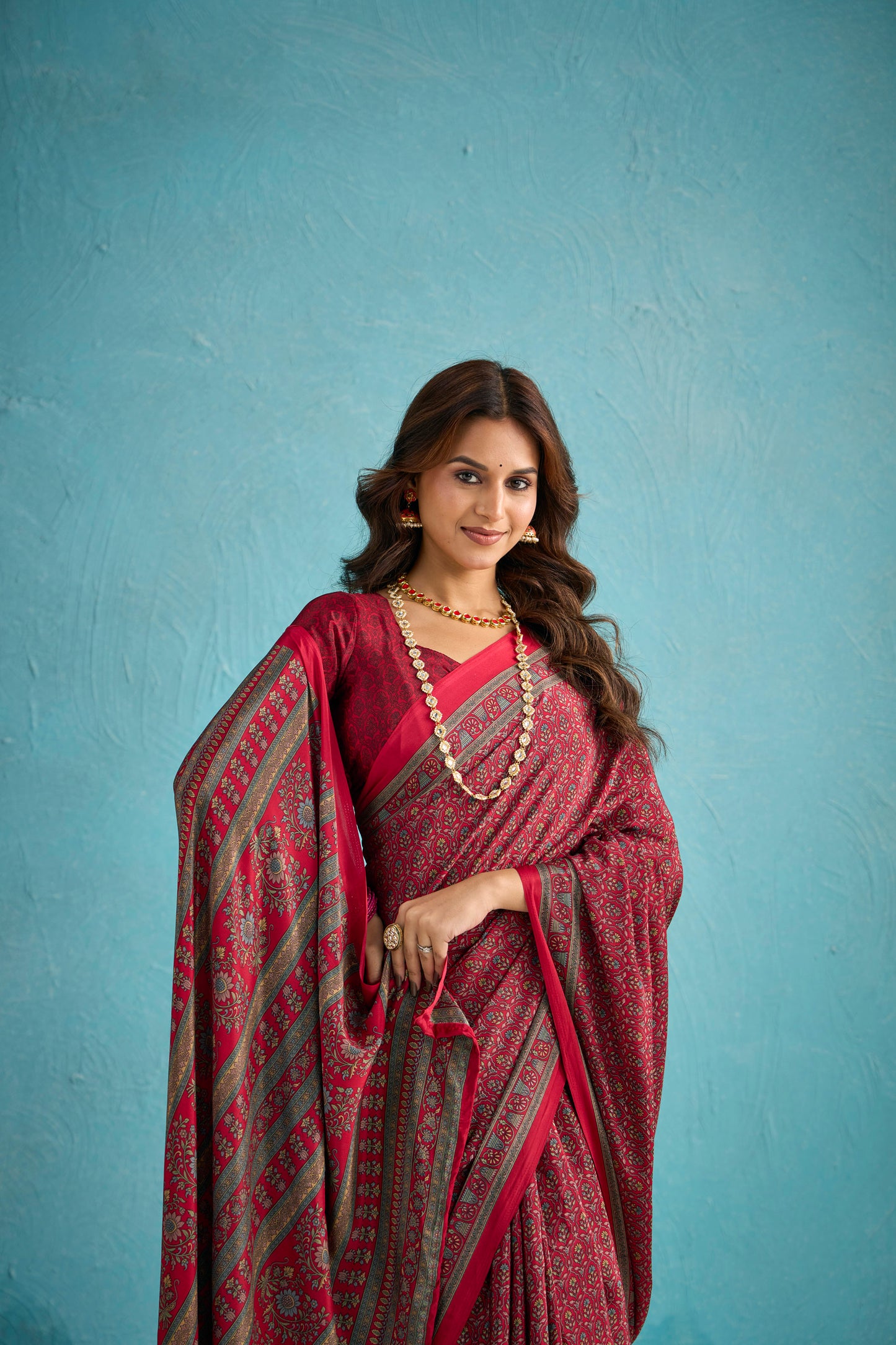 Rajkala - Green Floral Printed Crepe Silk Saree