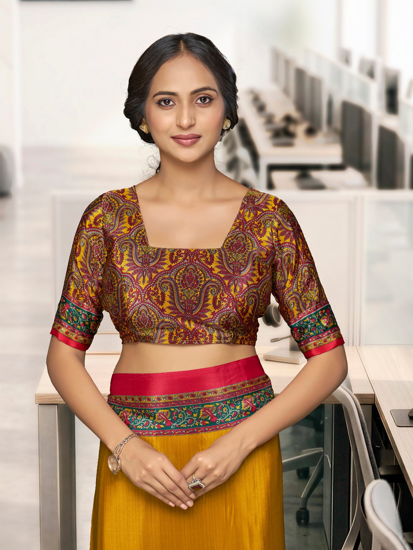 Chitrika - Yellow Printed Crepe Silk Saree