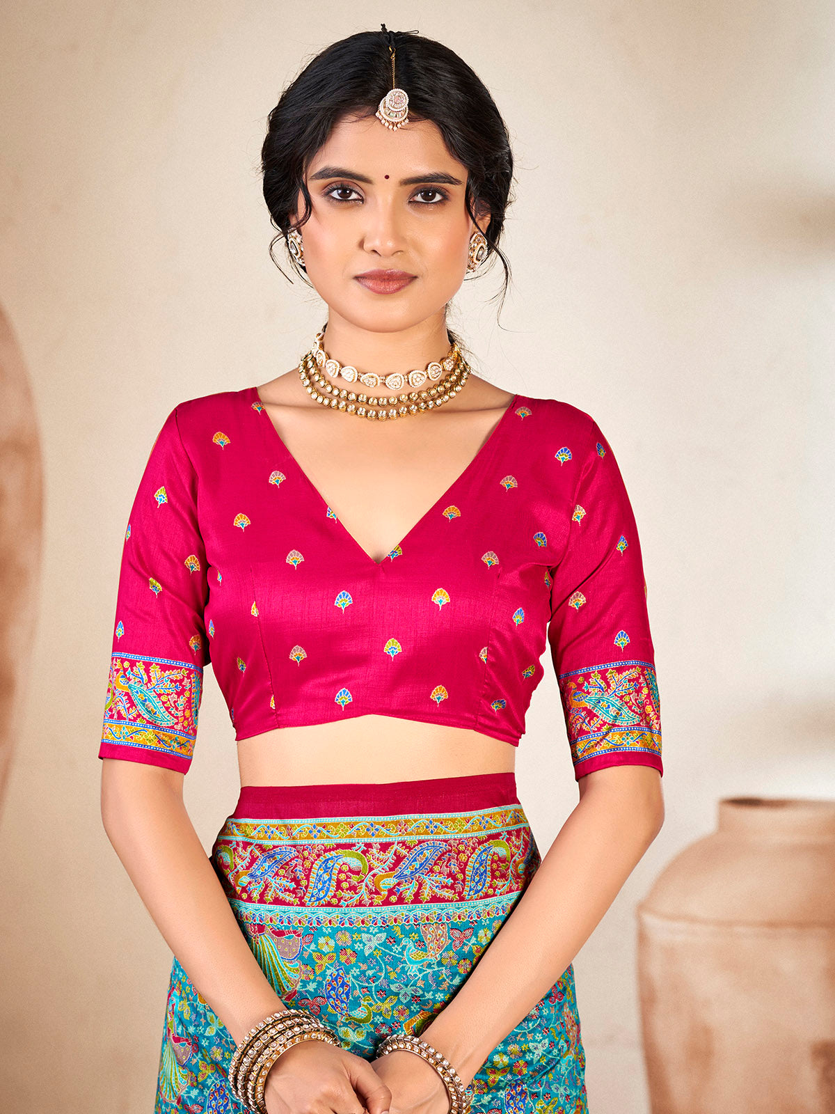 Kumuda - Teal Mysore Silk Jari Printed with Tessals
