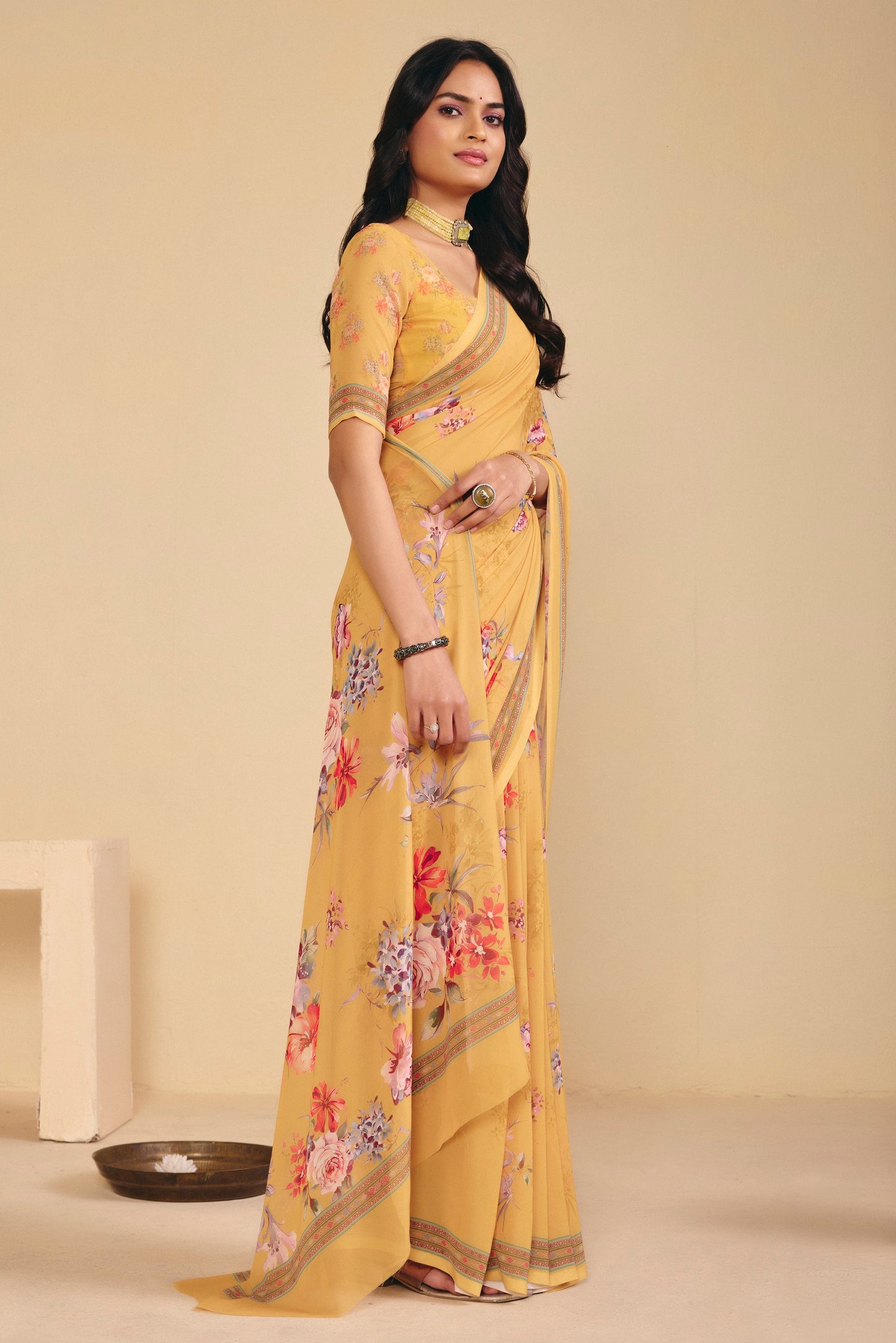 Twisha - Yellow Georgette Digital Printed Saree