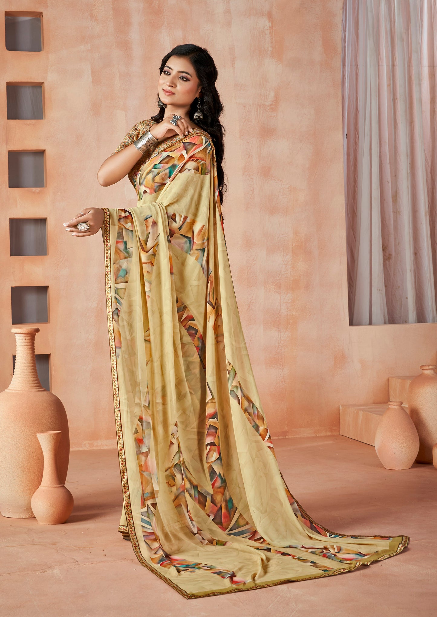 Sumedha - Yellow Digital Printed Georgette Saree