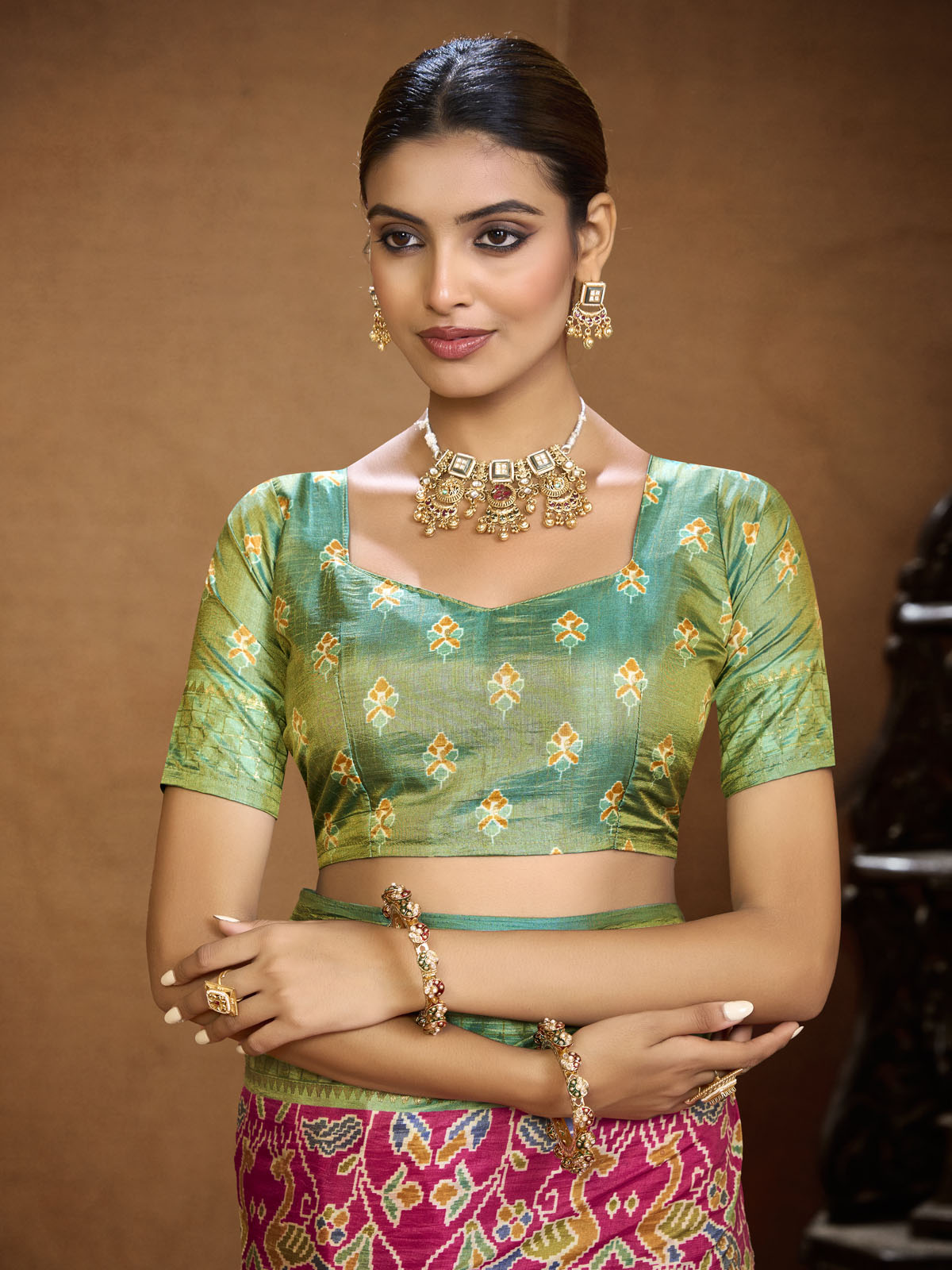 Sentosa - Pink Patola Silk Printed Saree with Figure Print