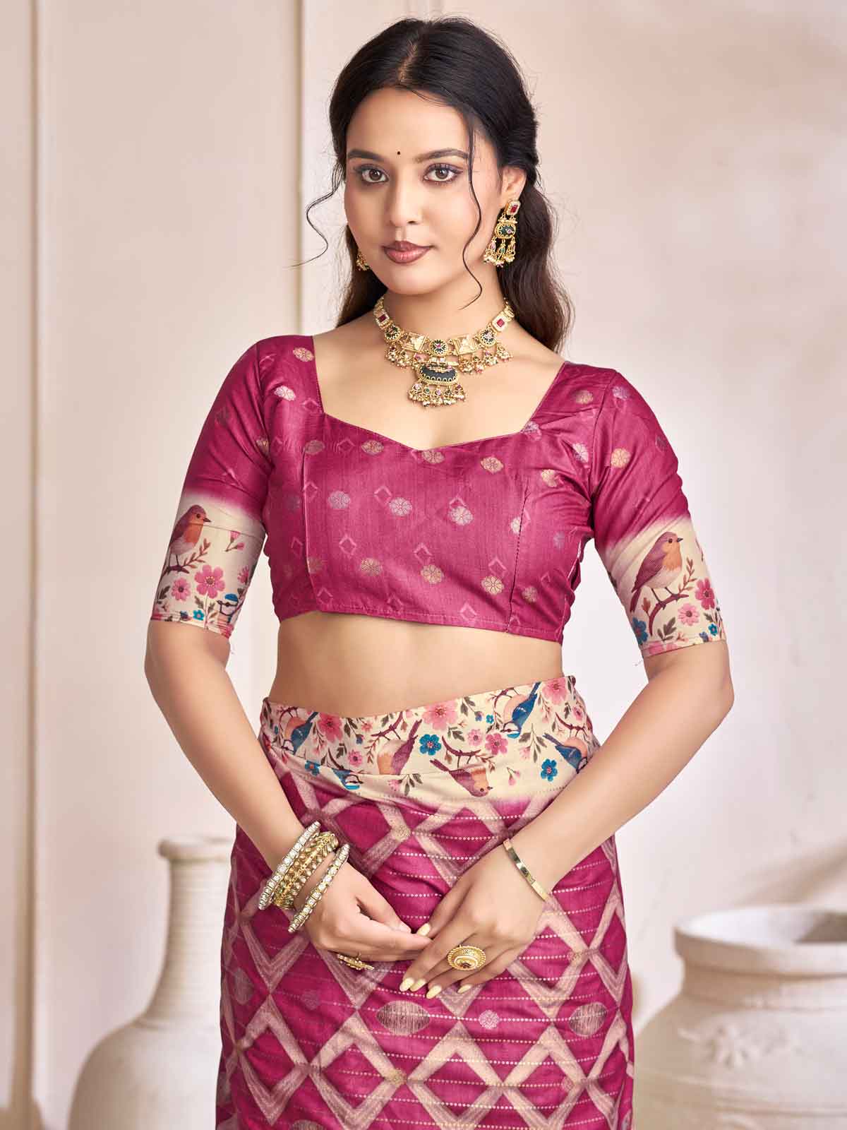Rutvaa - Magenta Digital Printed Silk Saree