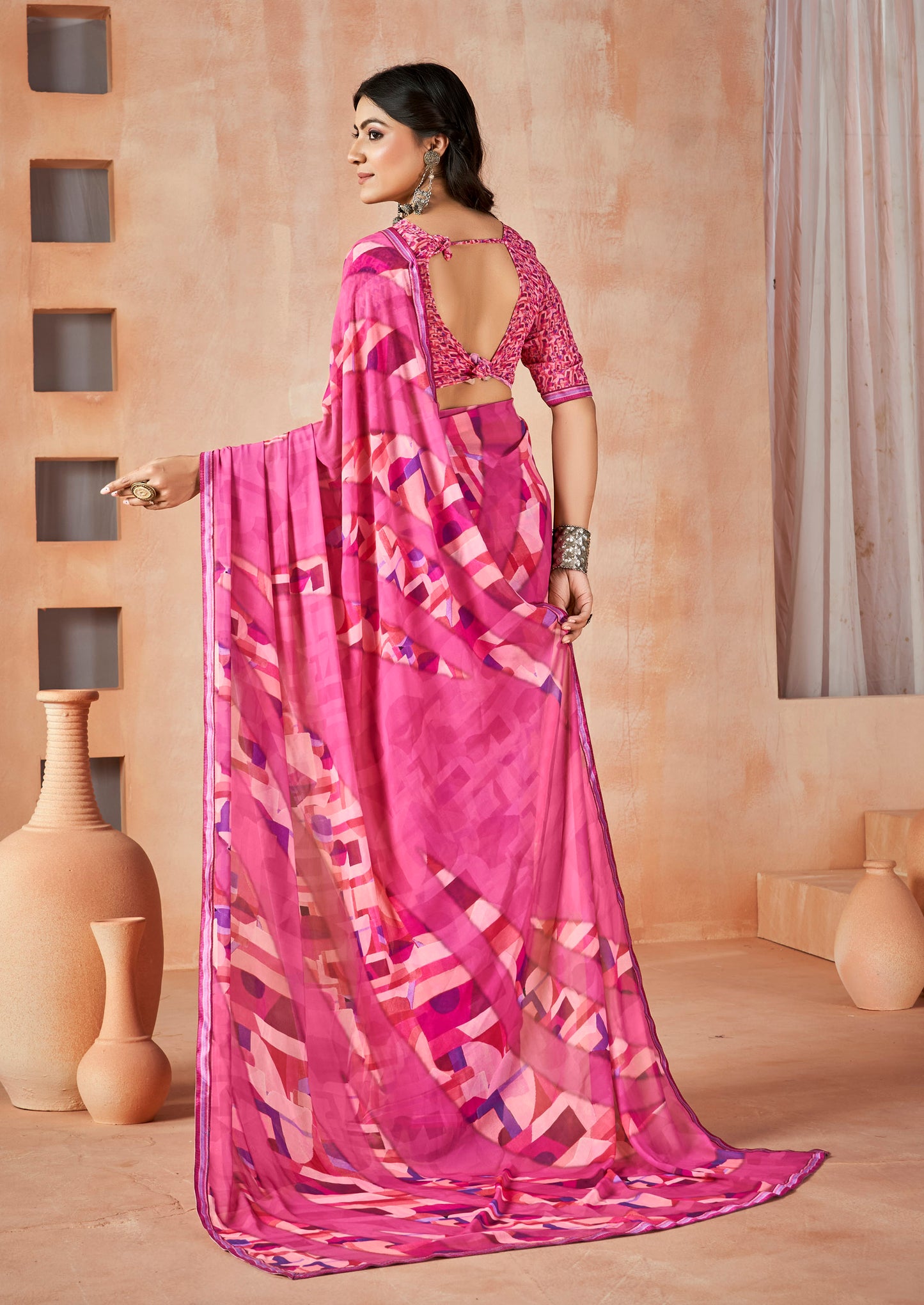 Sumedha - Pink Digital Printed Georgette Saree