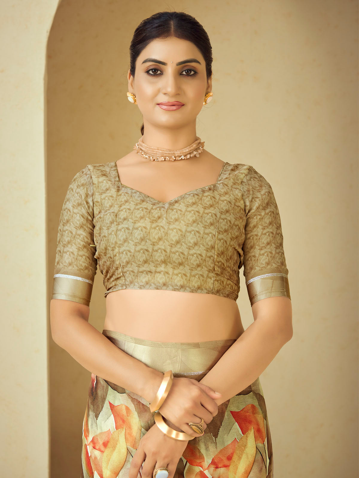 Samriddhi - Lime Green Moss Georgette Digital Print Saree with Satin Patta Border