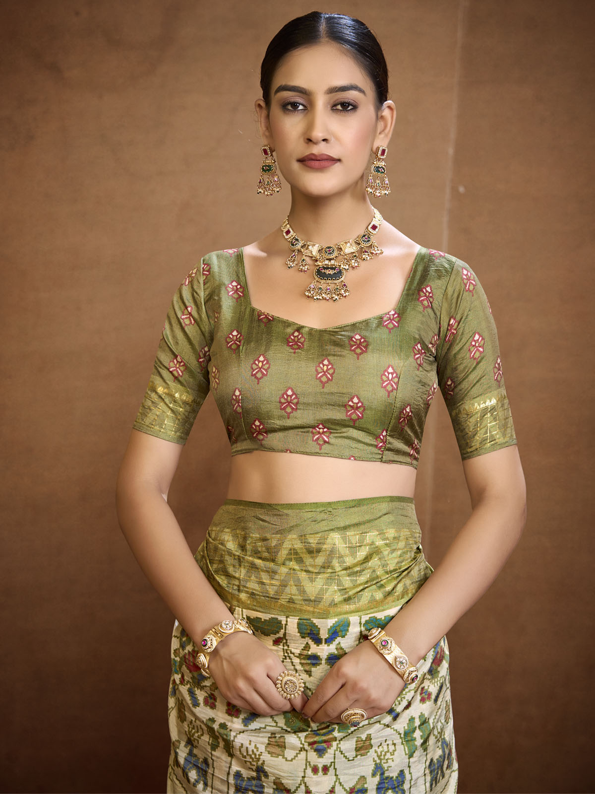 Sentosa - Cream Patola Silk Printed Saree with Figure Print