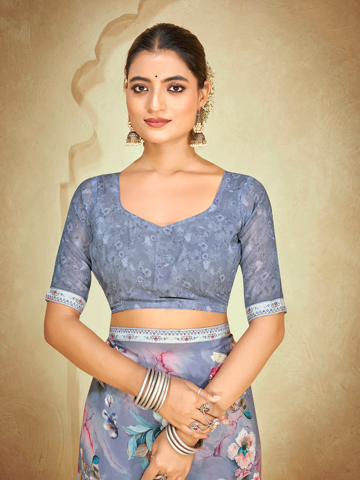 Sumedha - Grey Digital Printed Georgette Saree