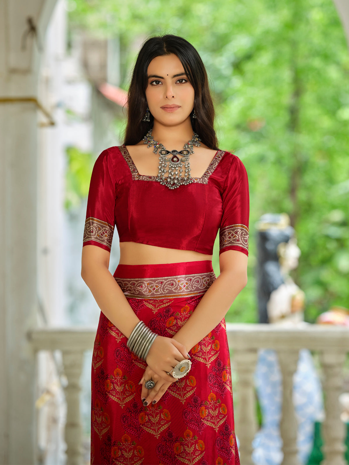 Rajkala - Red Printed Crepe Silk Saree