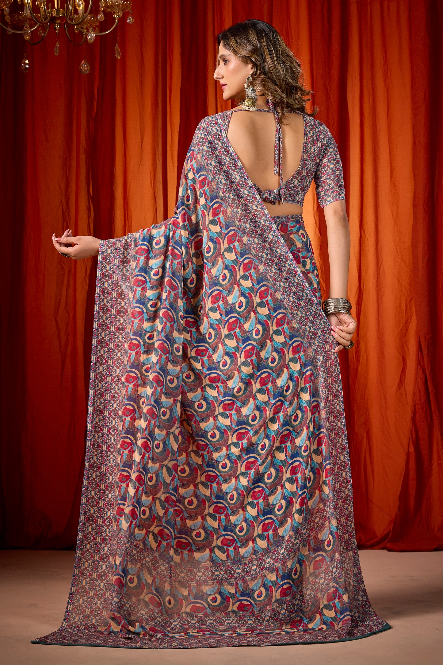 Shraddha - Blue Georgette Digital Printed Saree