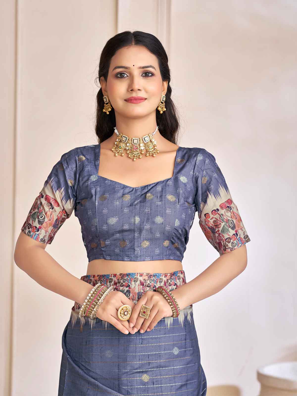 Rutvaa - Royal Blue Digital Printed Silk Saree