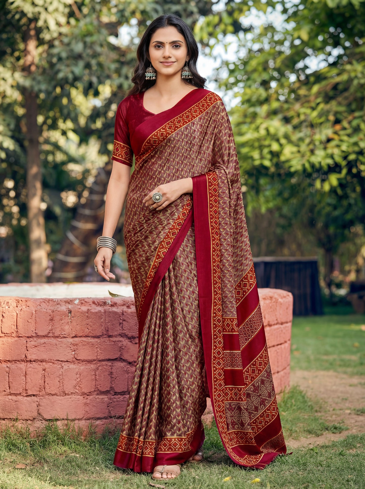 Rajkala - Red Printed Crepe Silk Saree