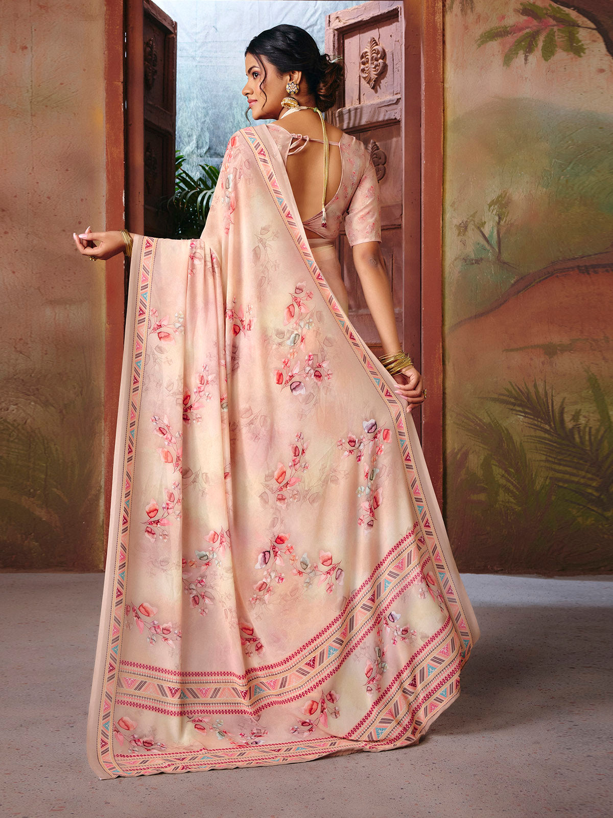 Riddhi - Yellow Georgette Floral Digital Printed Saree