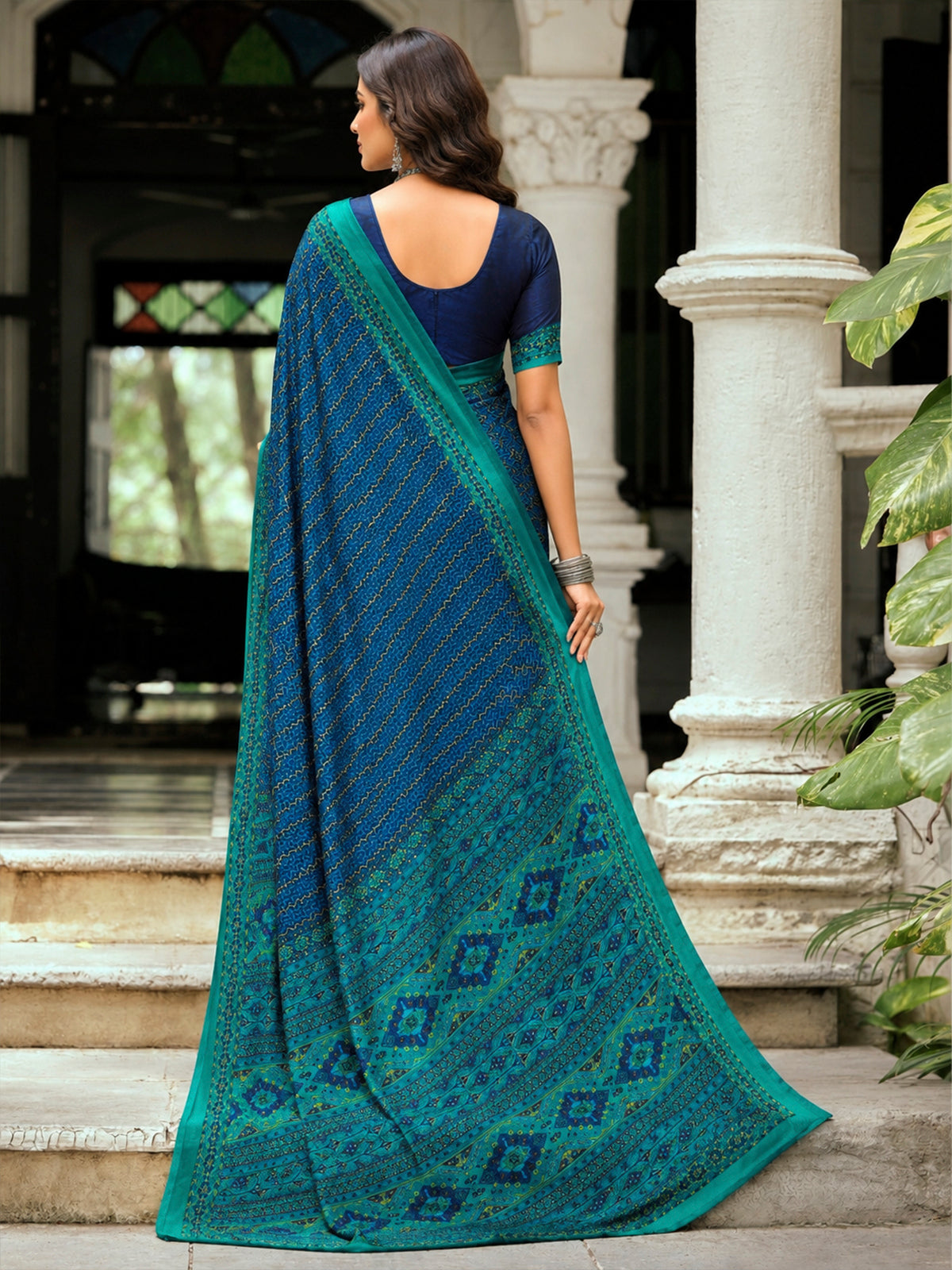 Rajkala - Blue Printed Crepe Silk Saree