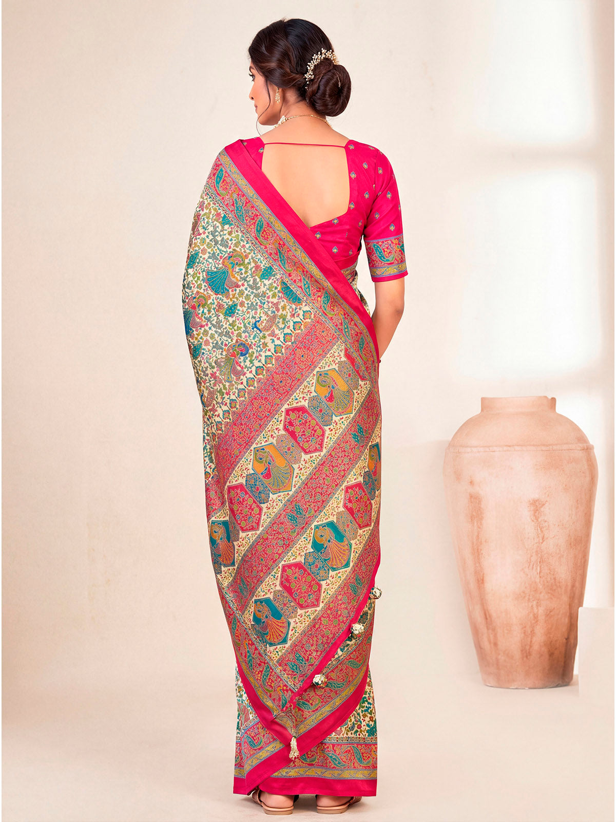 Kumuda - Cream Mysore Silk Jari Printed with Tessals