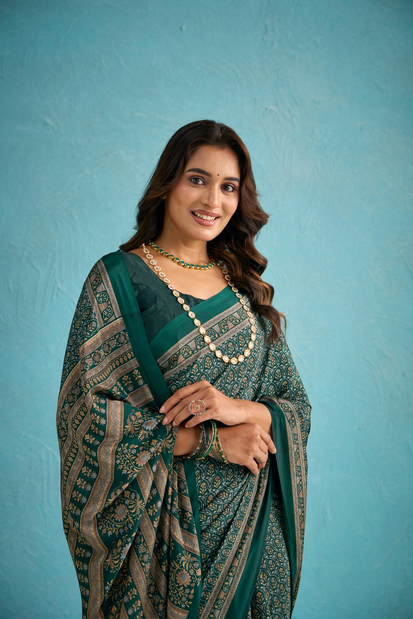 Rajkala - Black Floral Printed Crepe Silk Saree