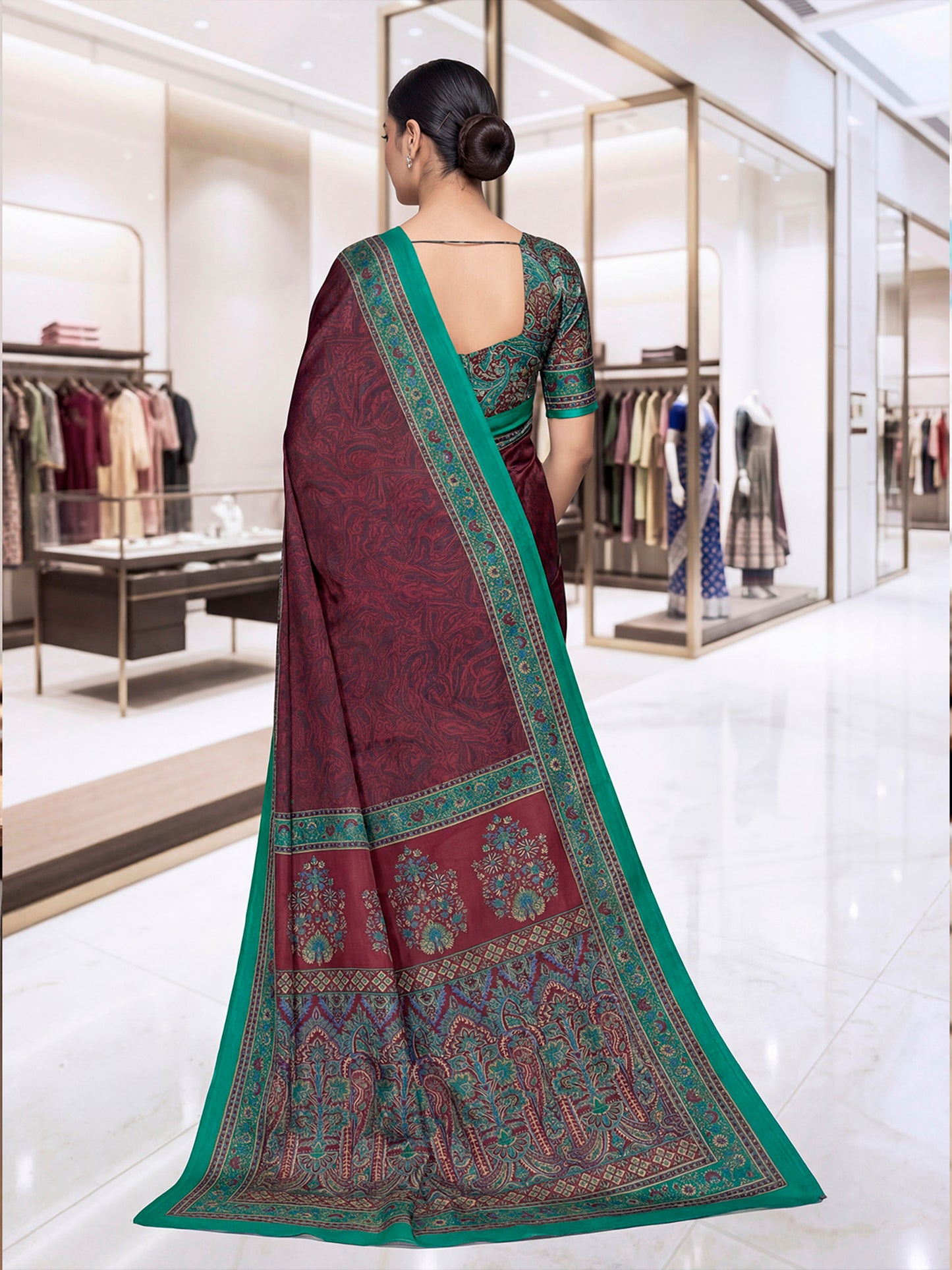 Chitrika - Maroon Printed Crepe Silk Saree
