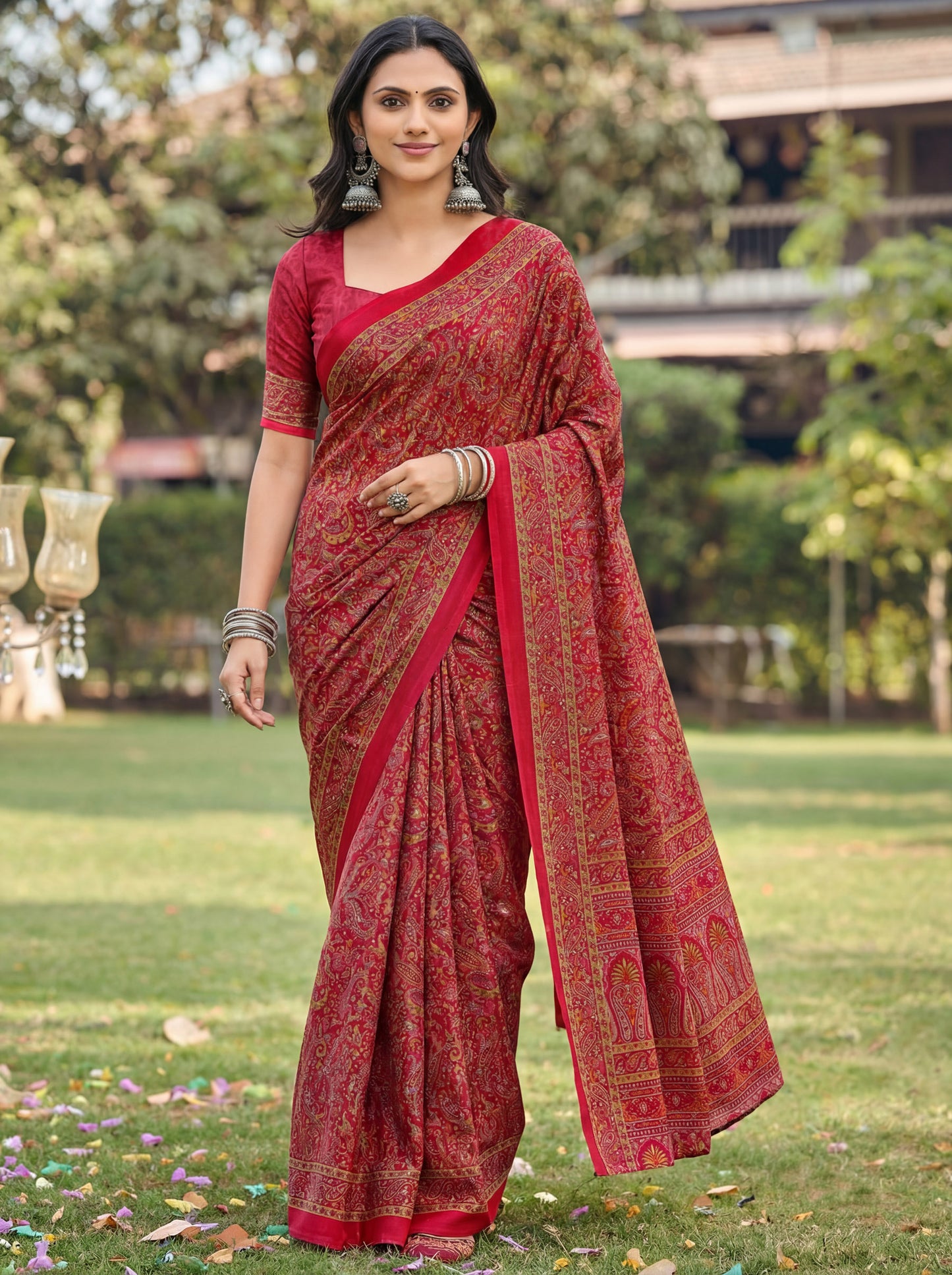 Rajkala - Red Printed Crepe Silk Saree