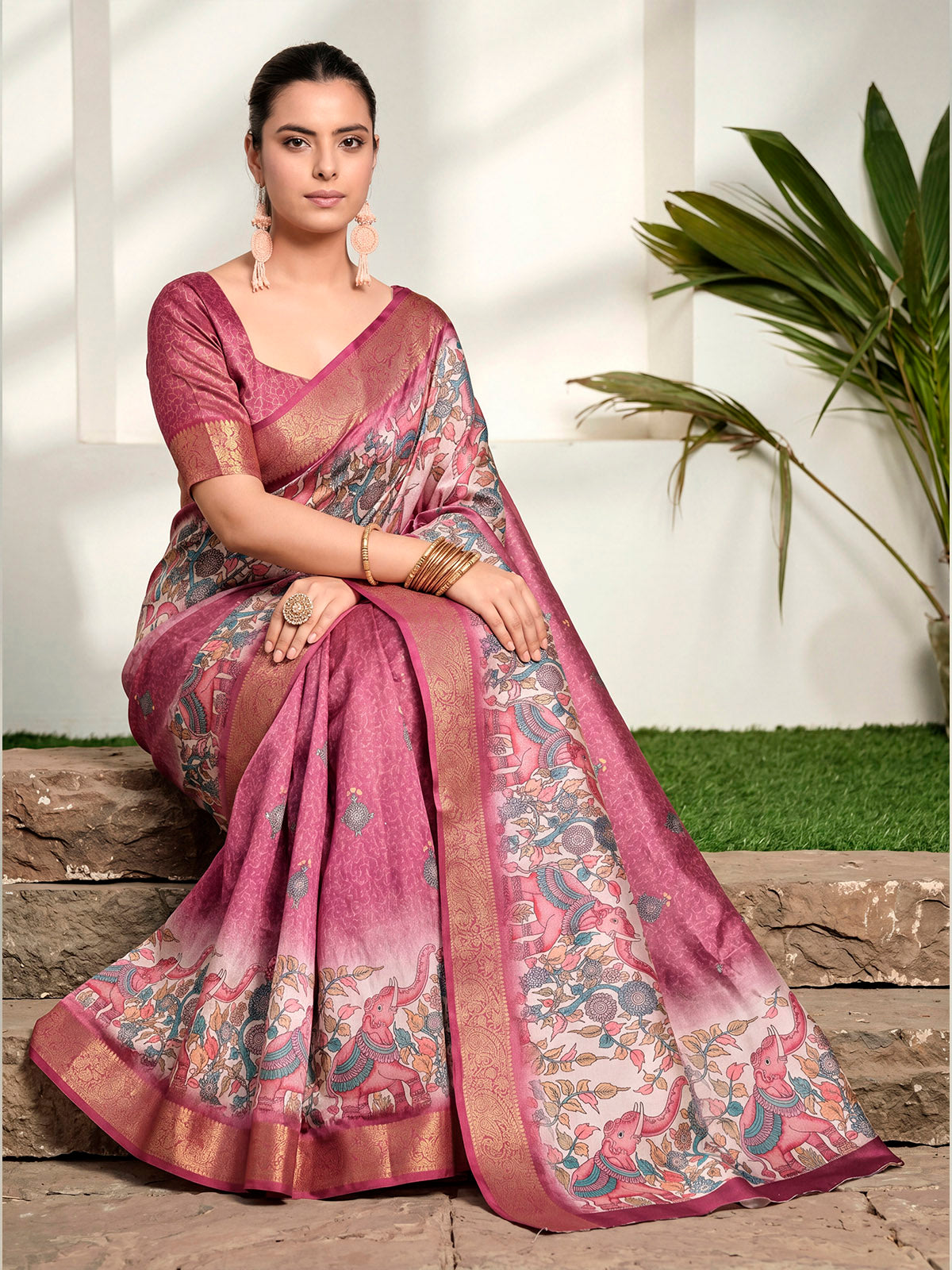 Varnika - Purple Digital Printed Moss Georgette Saree with Woven Border
