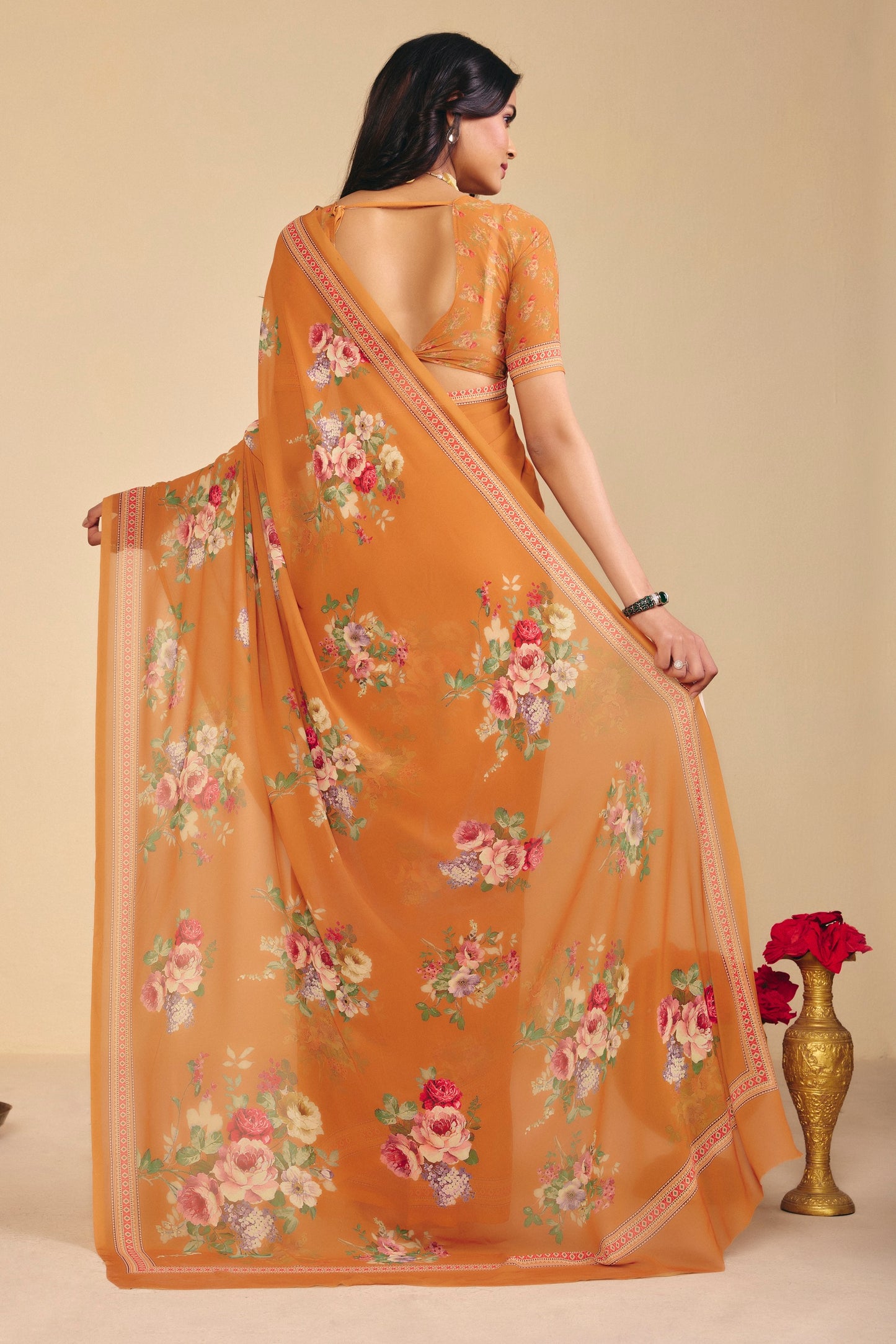 Twisha - Orange Georgette Digital Printed Saree