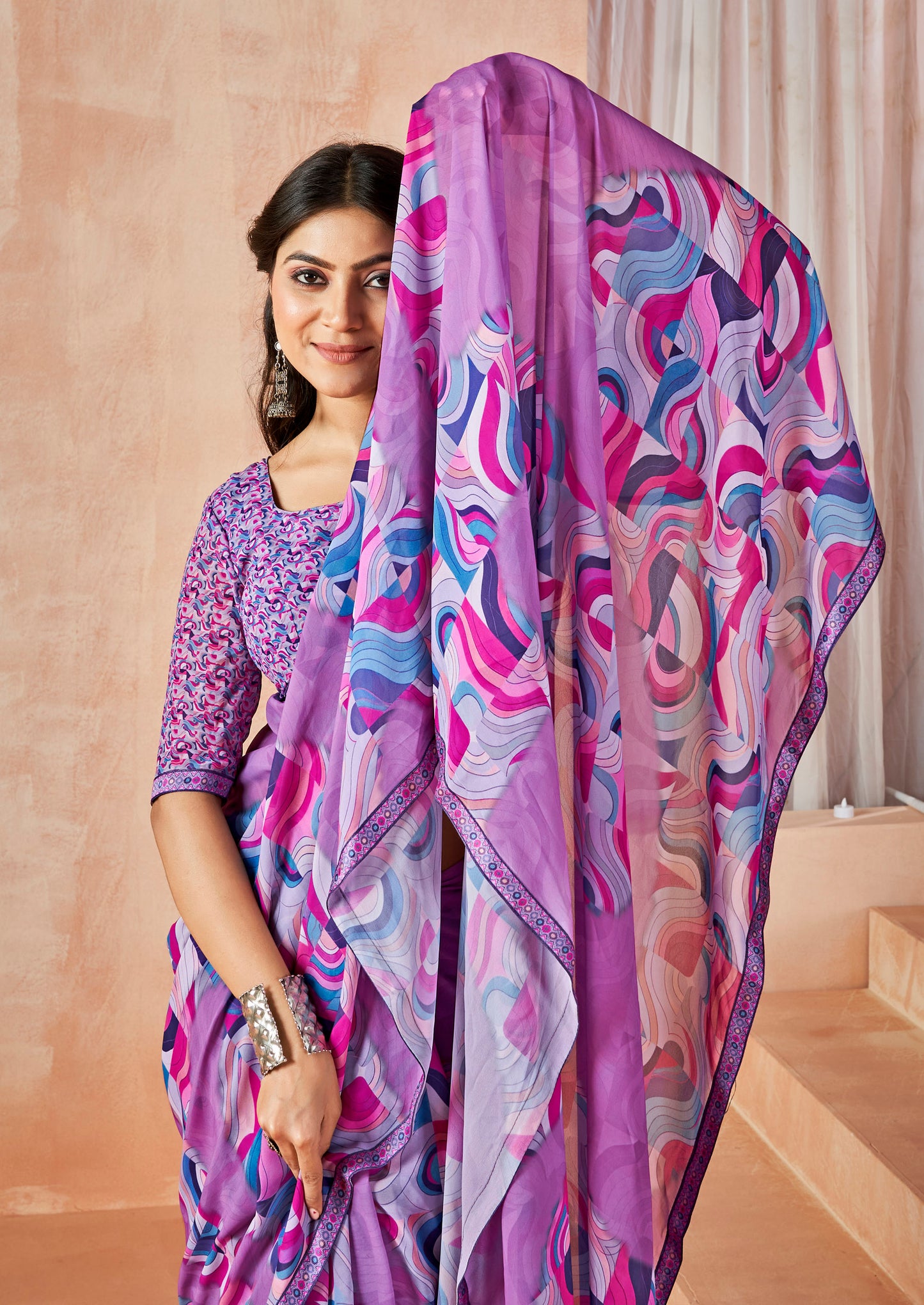 Sumedha - Purple Digital Printed Georgette Saree