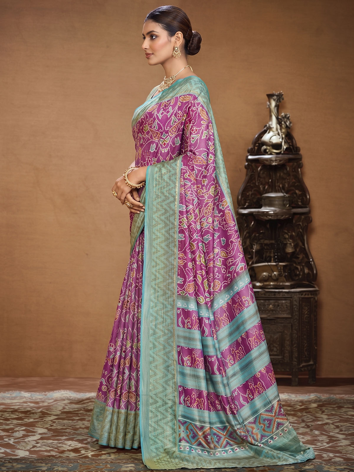 Sentosa - Purple Patola Silk Printed Saree with Figure Print