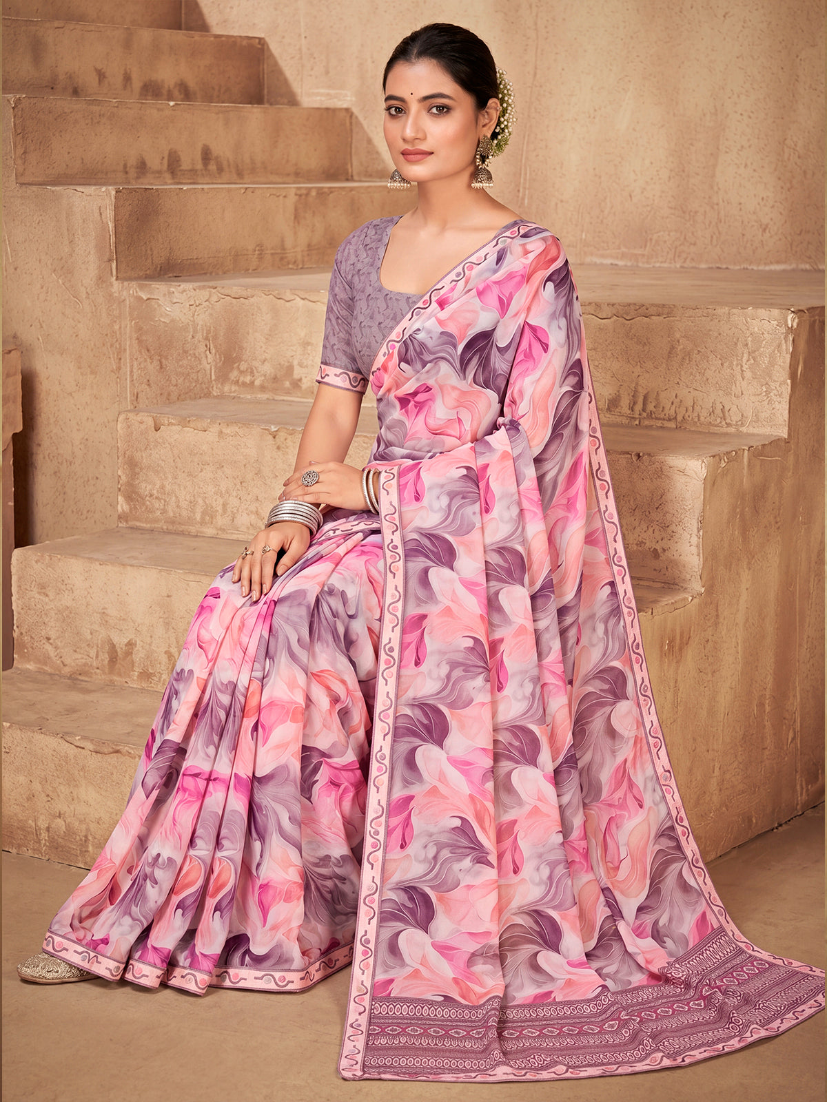 Sumedha - Multicolor Digital Printed Georgette Saree