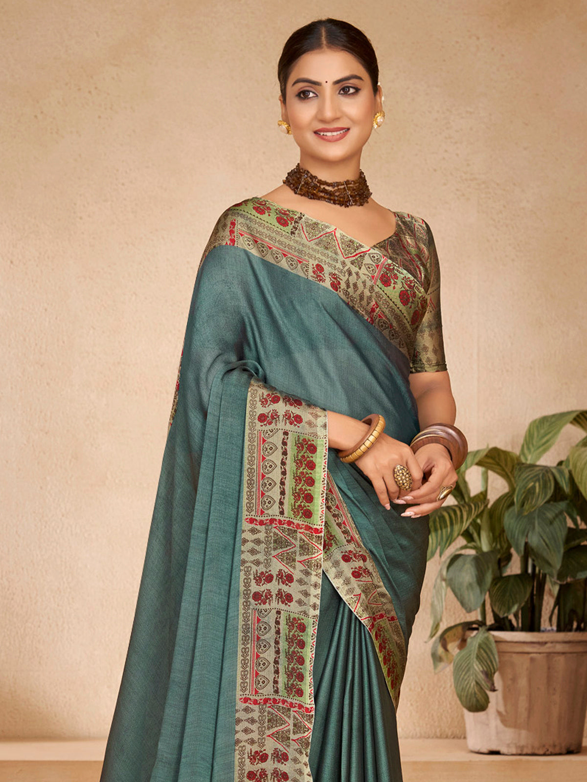 Ekvarna - Sea Green Printed Chiffon Saree