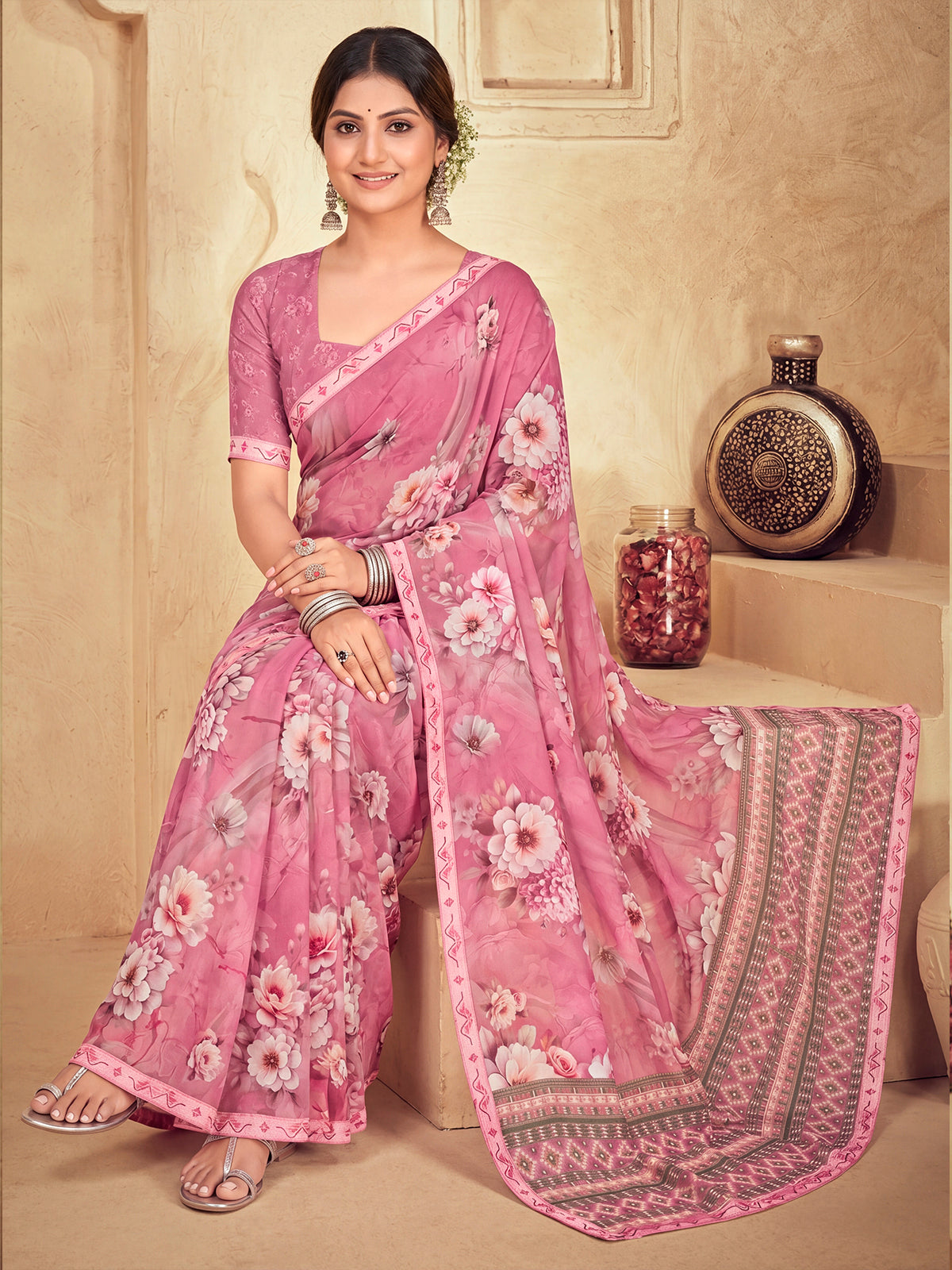 Sumedha - Purple Digital Printed Georgette Saree