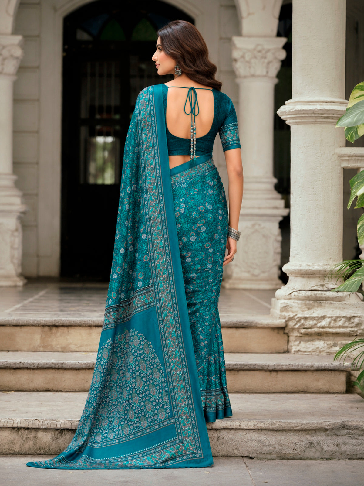Rajkala - Blue Printed Crepe Silk Saree