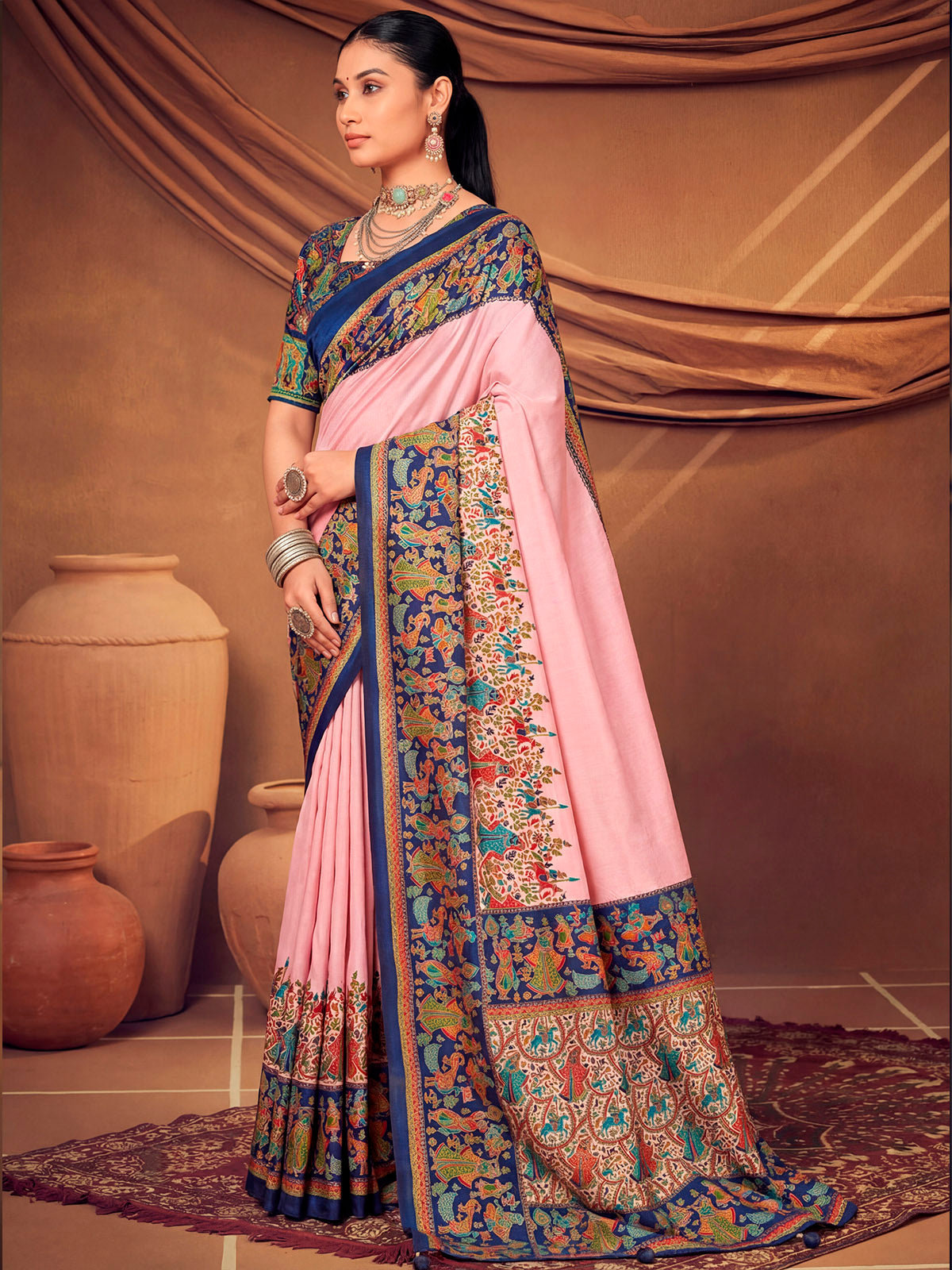 Kumuda - Baby Pink Mysore Silk Jari Printed with Tessals