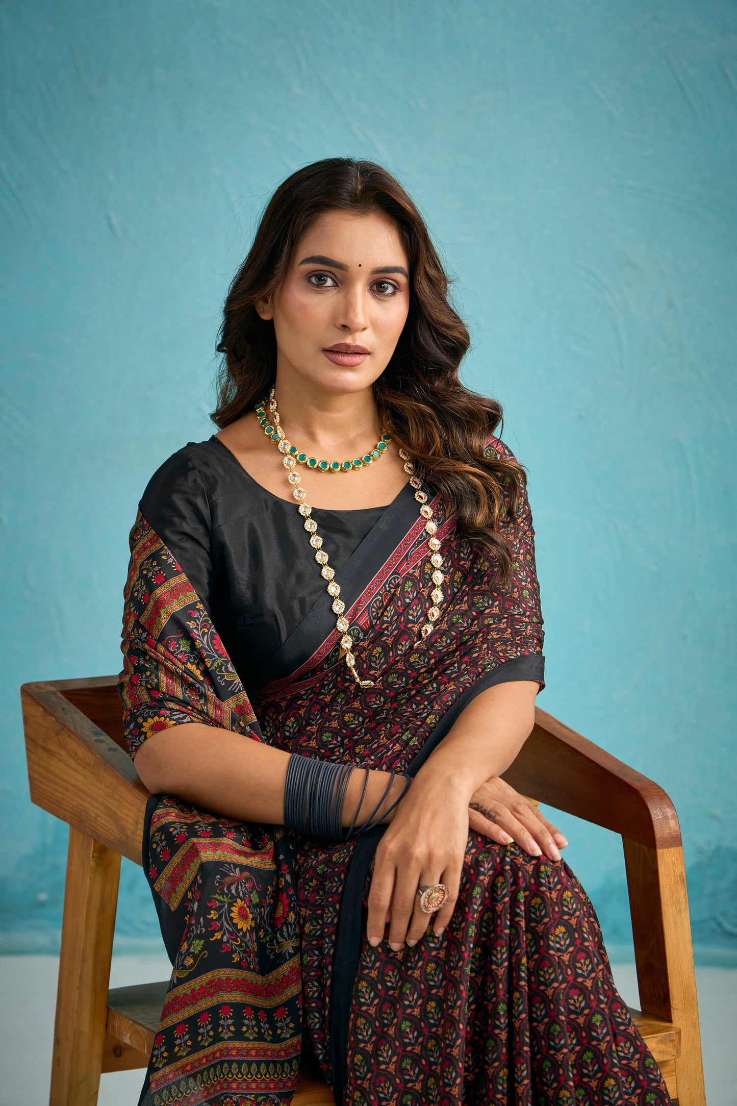 Rajkala - Purple Floral Printed Crepe Silk Saree