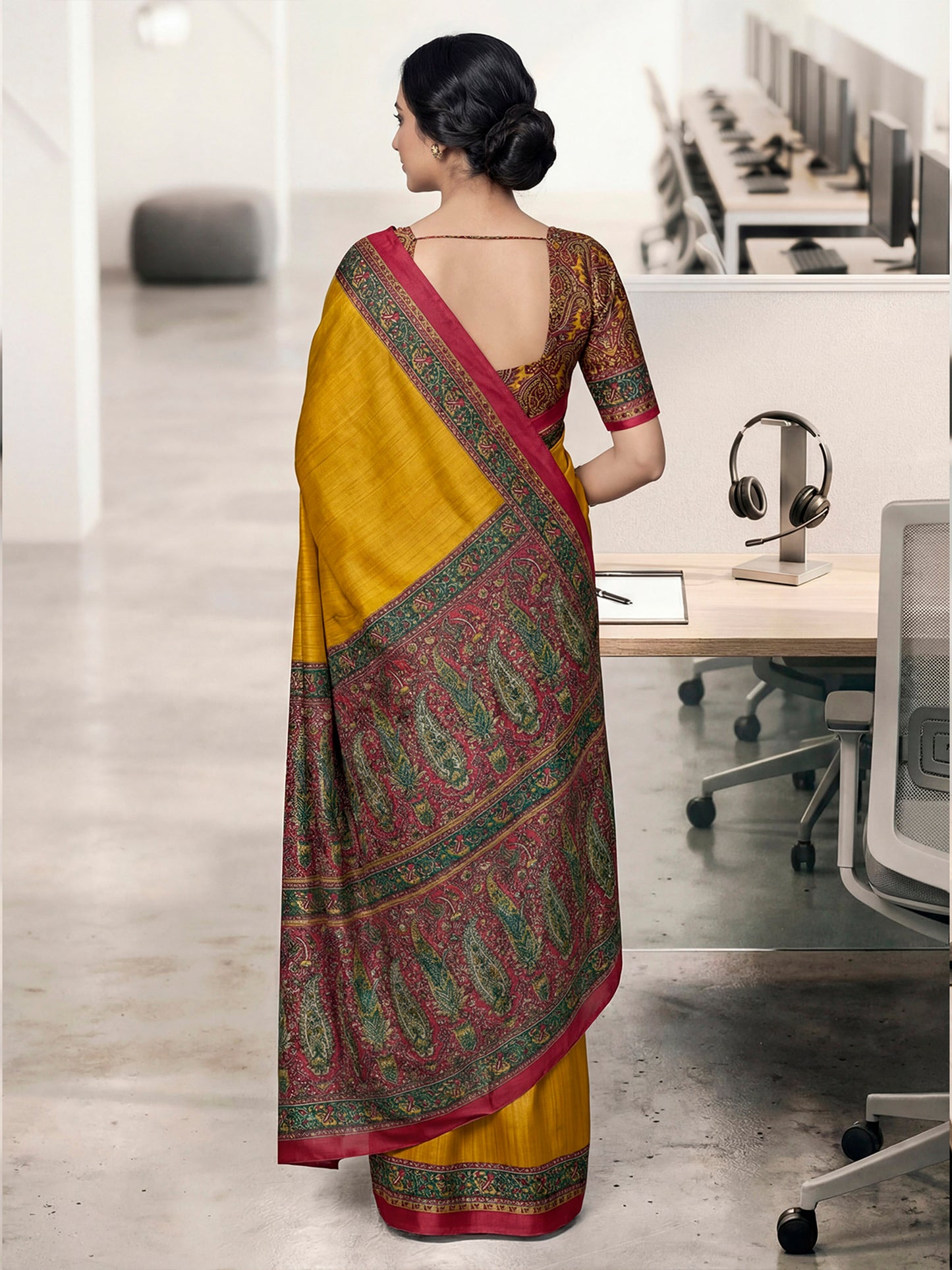 Chitrika - Yellow Printed Crepe Silk Saree