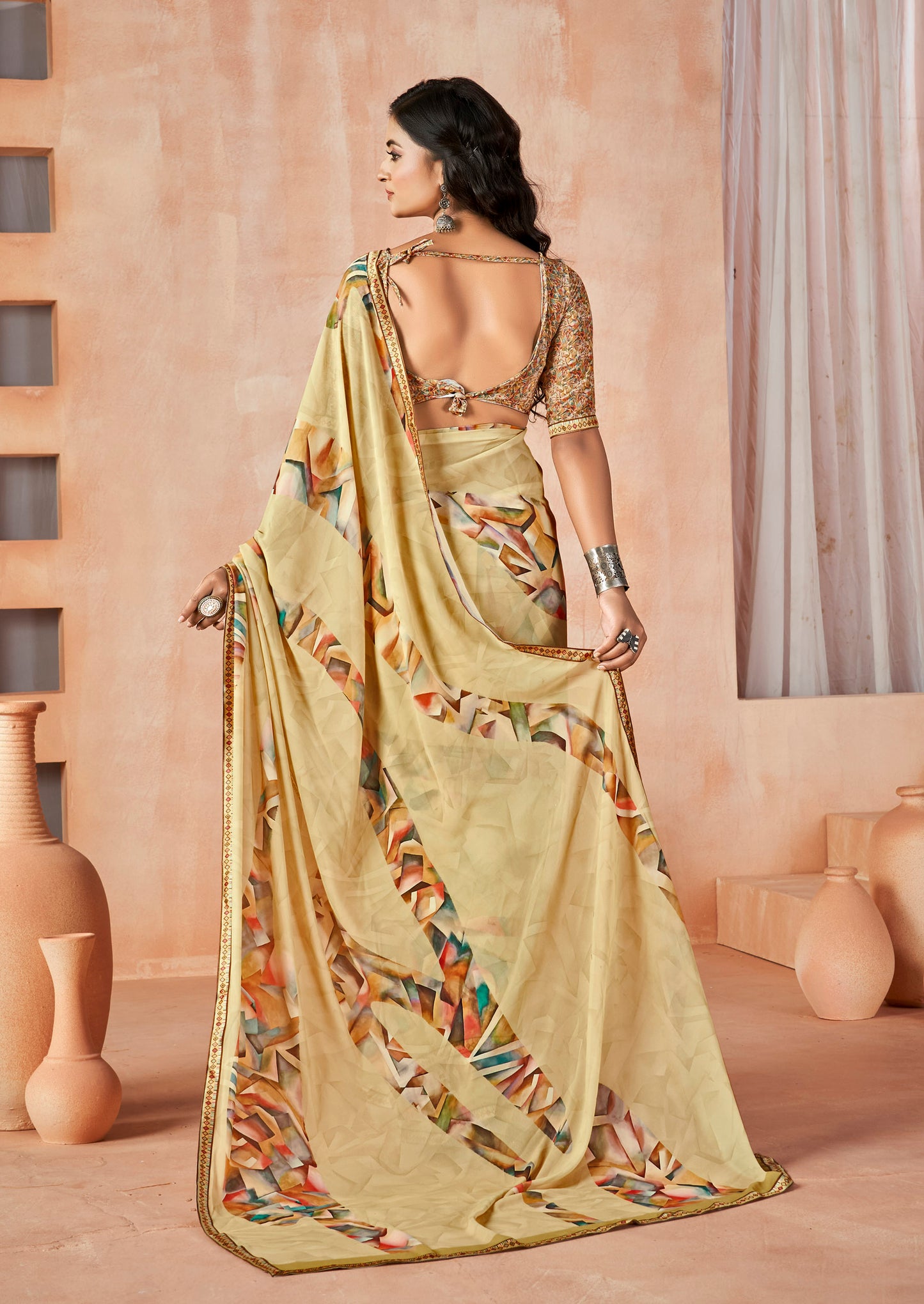 Sumedha - Yellow Digital Printed Georgette Saree