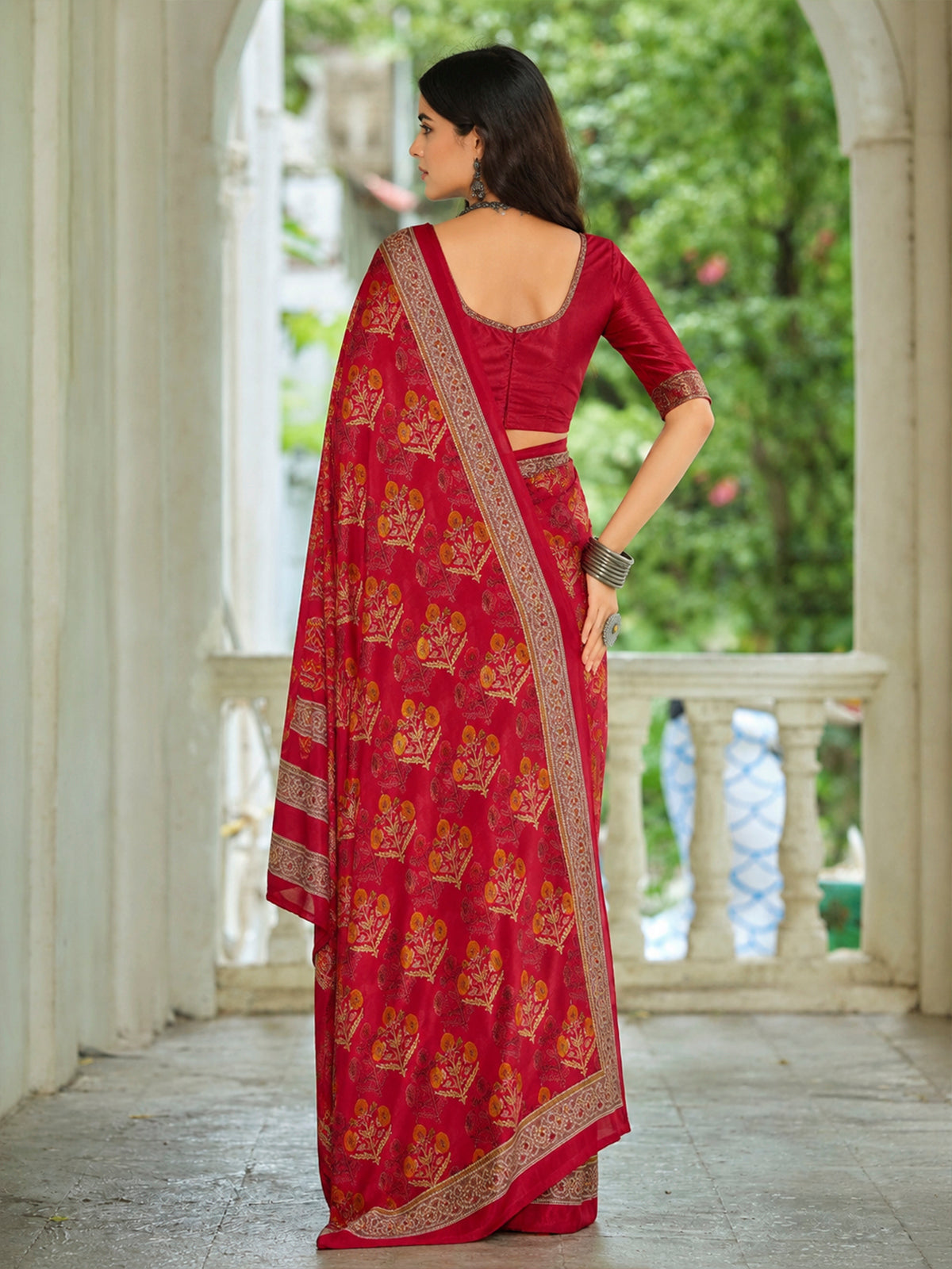 Rajkala - Red Printed Crepe Silk Saree