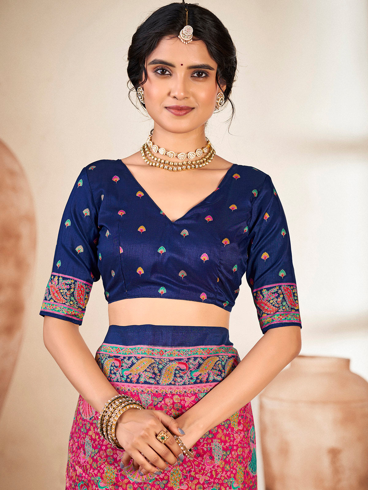 Kumuda - Pink Mysore Silk Jari Printed with Tessals